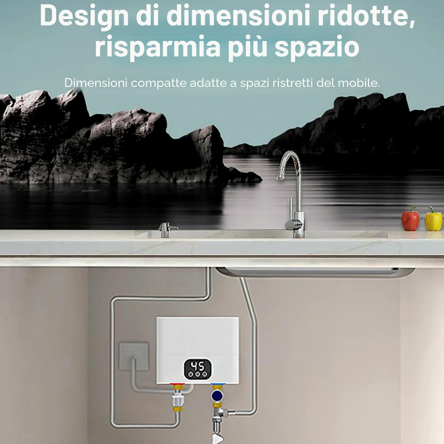 Scaldabagno Elettrico Istantaneo 220v 5500w Scaldacqua Istantaneo a Parete Mini Scaldabagno Istantaneo Elettrico con Display LED Della Temperatura Scaldabagni Elettrici per Cucina e Bagno (Quadrato)