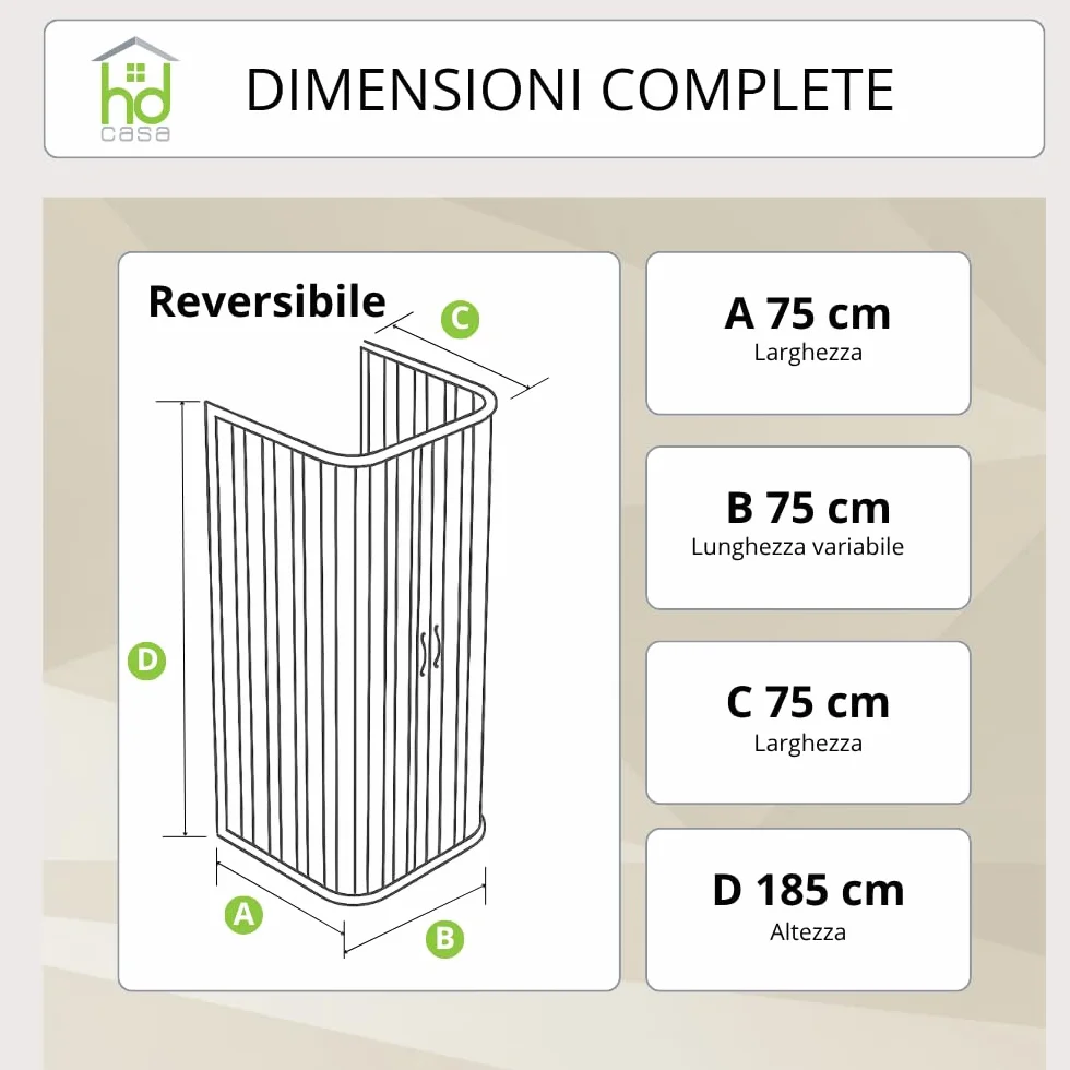 HD CASA Box Doccia a Soffietto Dora 75x75x75 cm Cabina Angolare Salvaspazio PVC Made in Italy