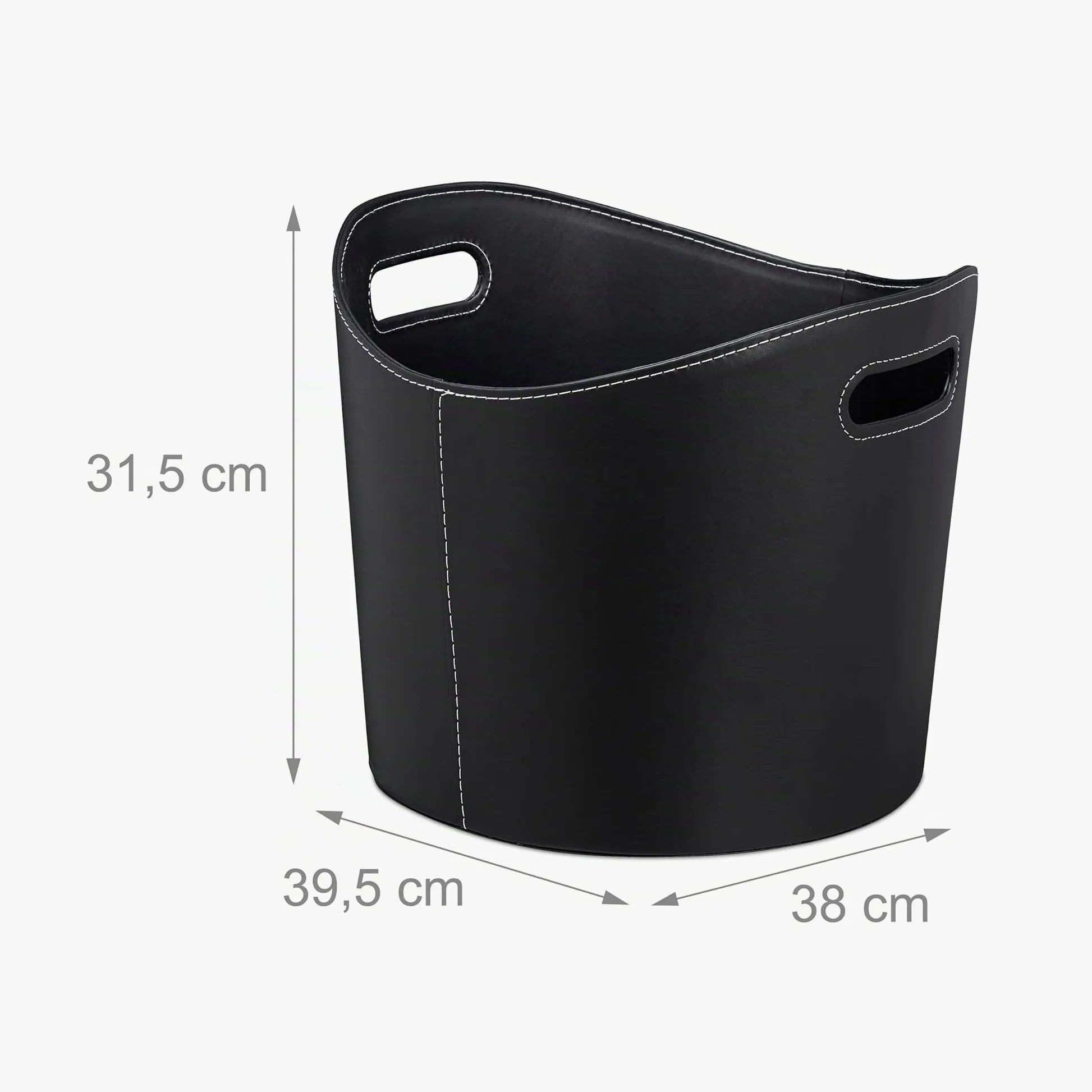 1x Cesto Portalegna L, Borsa in Similpelle, Stabile e con Manici, Legname, Ovale, Trasportabile, Nero