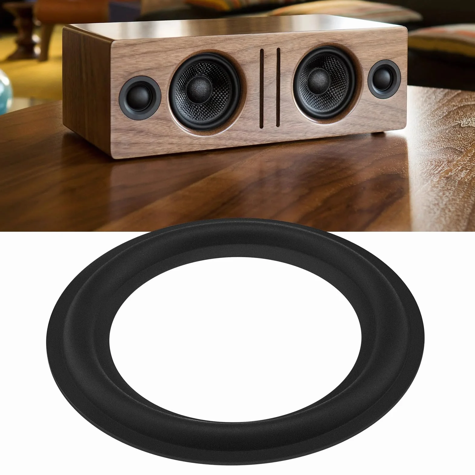 Kit di riparazione in gomma per altoparlanti audio da 4 pollici, 4 pezzi, con bordo in gomma, anello di ricambio compatibile con JBL compatibile con altoparlanti Swan, nero