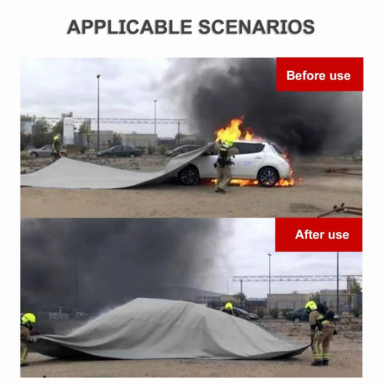 Coperte antincendio in silicone per veicoli elettrici e a combustione | Grande coperta antincendio di emergenza riutilizzabile resistente fino, Coperte antincendio di sicurezza per batterie di EV