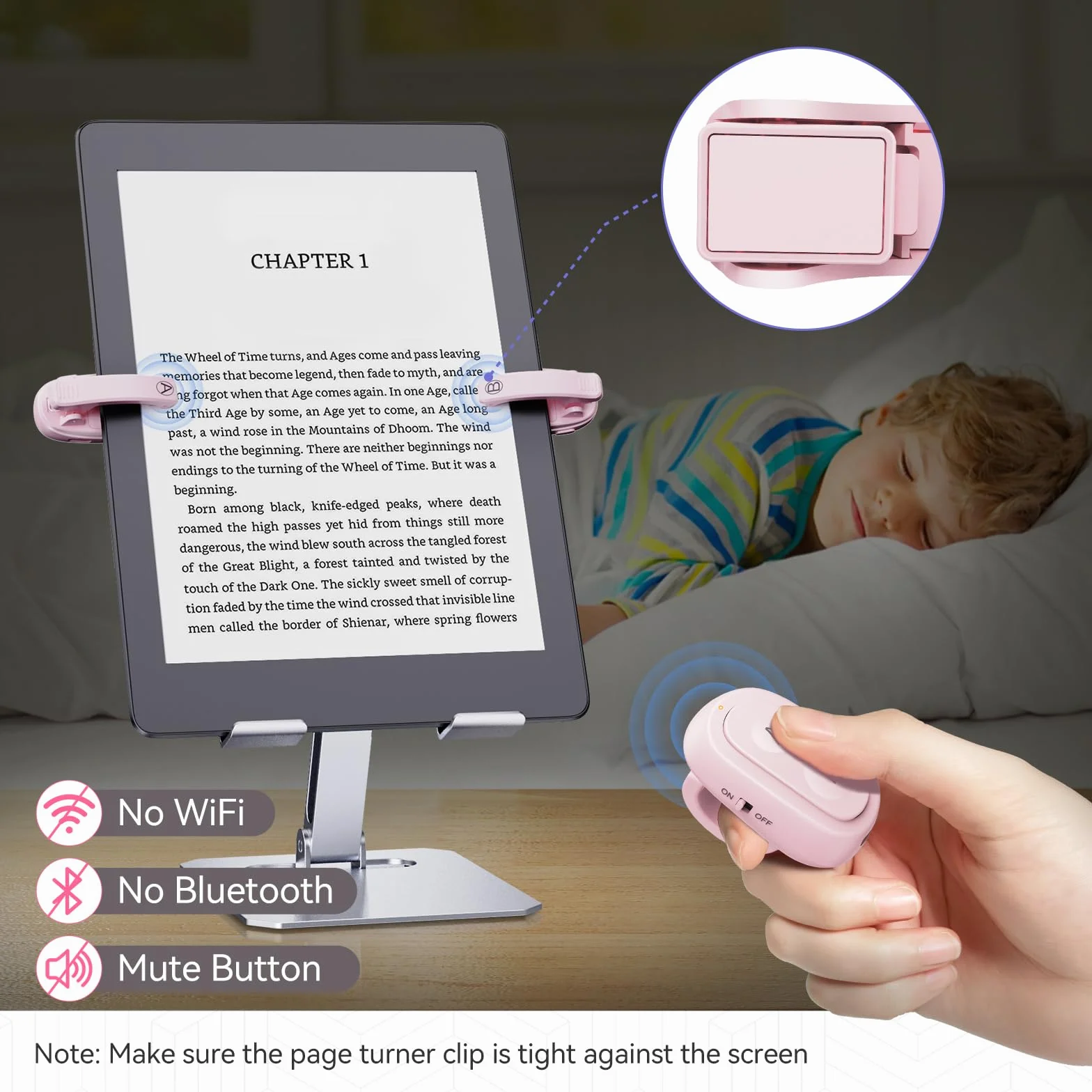 Telecomando per girare pagine per Kindle Paperwhite Turner eReader: scatto remoto della fotocamera, Kindle Clicker Page Turner per iPad, tablet Android, Surface e-book, lettura fumetti, accessori rosa