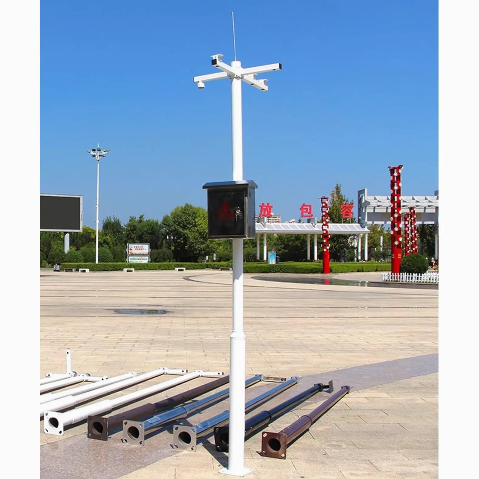 Palo per Telecamera di Sicurezza Supporto Esterno per Telecamera di Sicurezza, Palo di sorveglianza Resistente alle intemperie con parafulmine, per aeroporti/Magazzini/Strade(157.5in/4.0m)