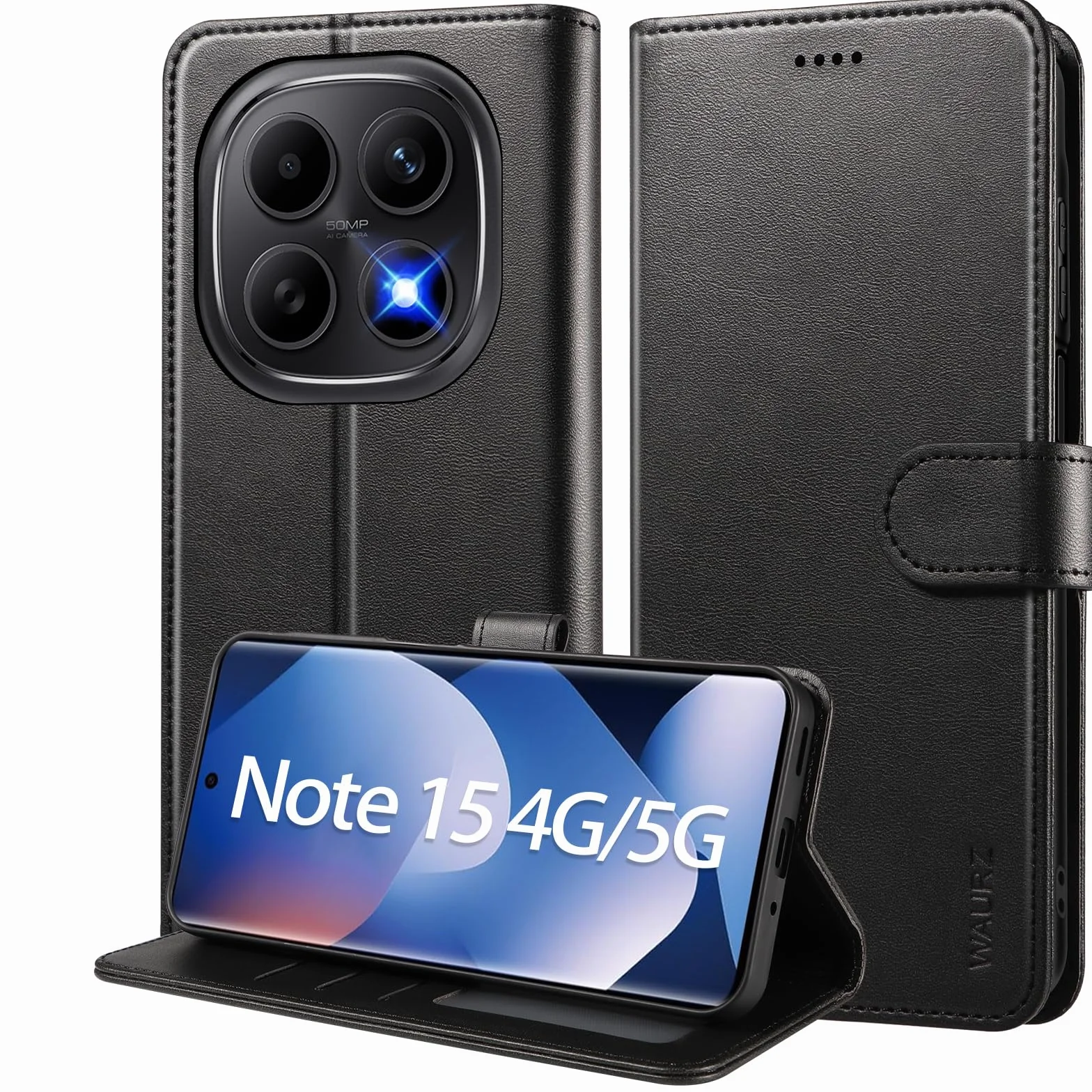 Cover per Xiaomi Redmi Note 15 4G/5G, Custodia in Pelle a Libro con Portafoglio Porta Carte Magnetica Supporto Cuoio Flip Case Cover Libretto Antiurto,Nero