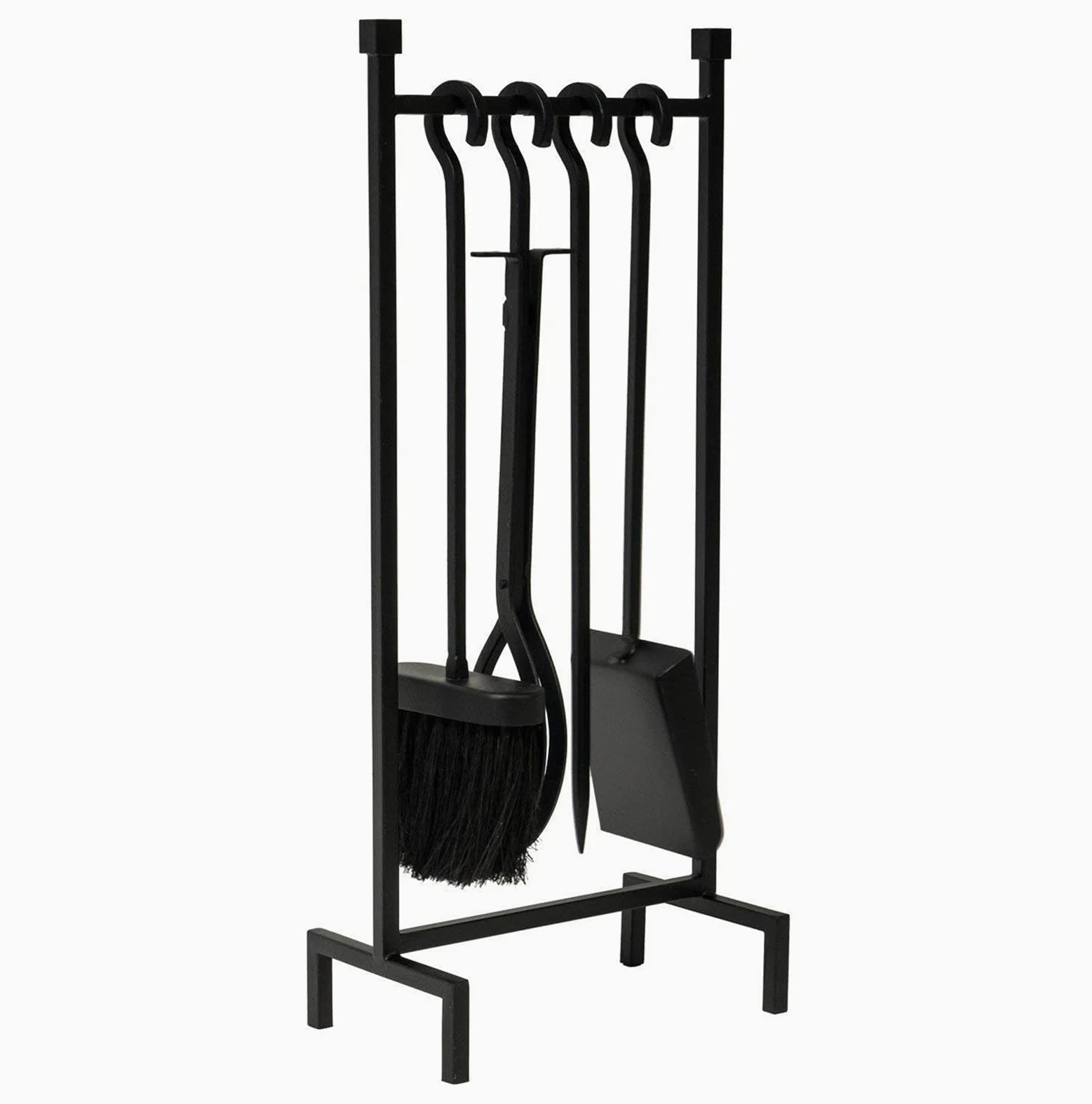 Set di 5 attrezzi per camino, in ferro battuto, con manico nero, per stufa, camino, focolare – include attizzatoio, pinze, pala, spazzola