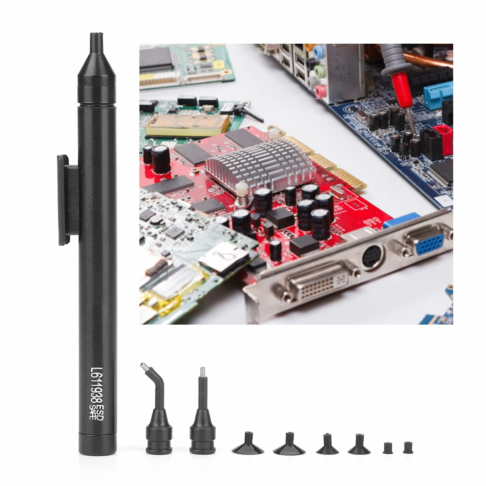 Strumento Prelievo per Succhiare, Penna Aspirazione a Vuoto, Kit Strumenti Prelievo per Saldatura Manuale a Ventosa con 2 Punte e 6 Ventose per Piccoli Componenti Elettronici di Precisione IC SMD SMT