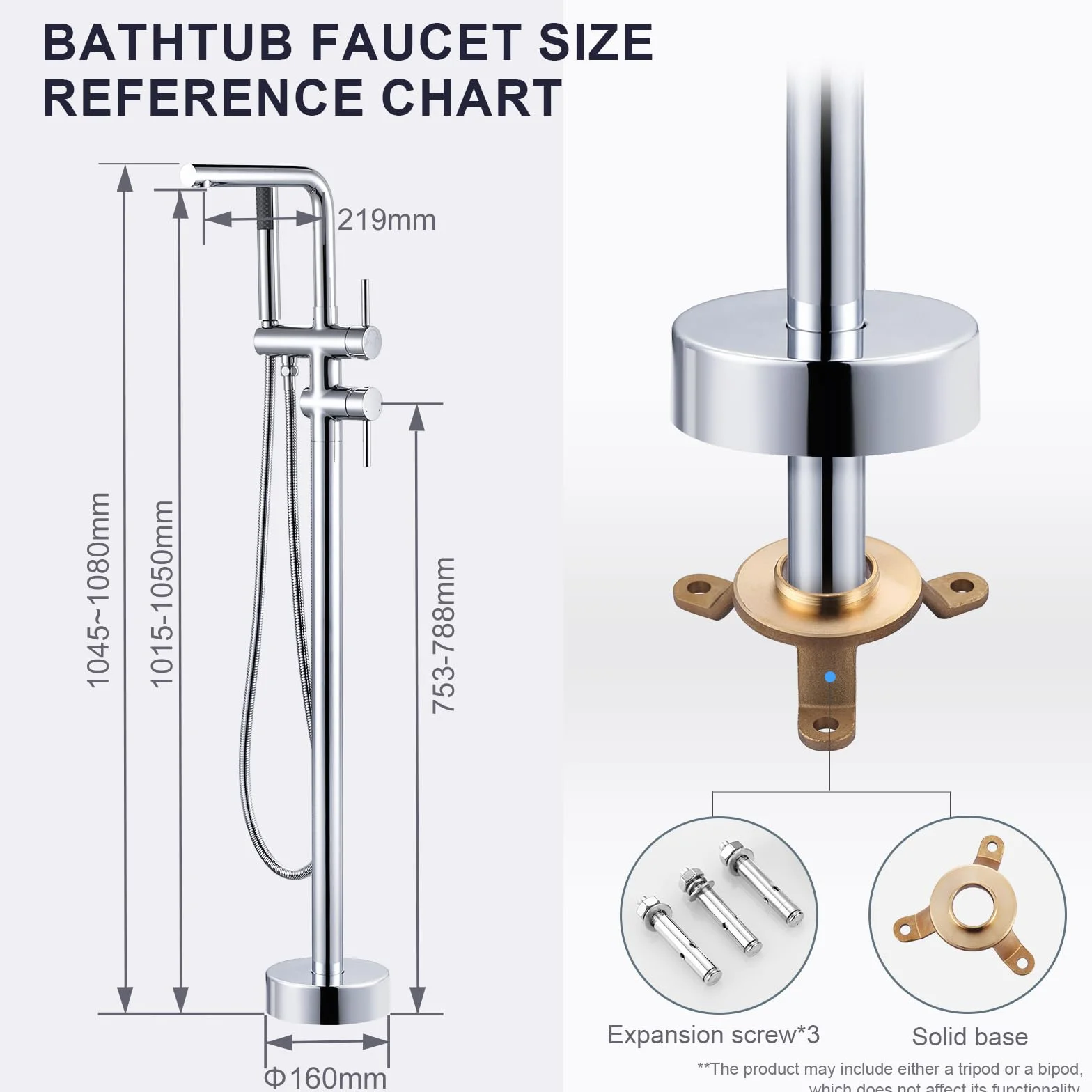 ARCORA Rubinetto Vasca a Pavimento con Doccetta, Miscelatore Vasca a Pavimento, Girevole 360°, Ottone Massiccio e Acciaio Inox, Cartuccia Ceramica, per Vasca Freestanding, Cromato