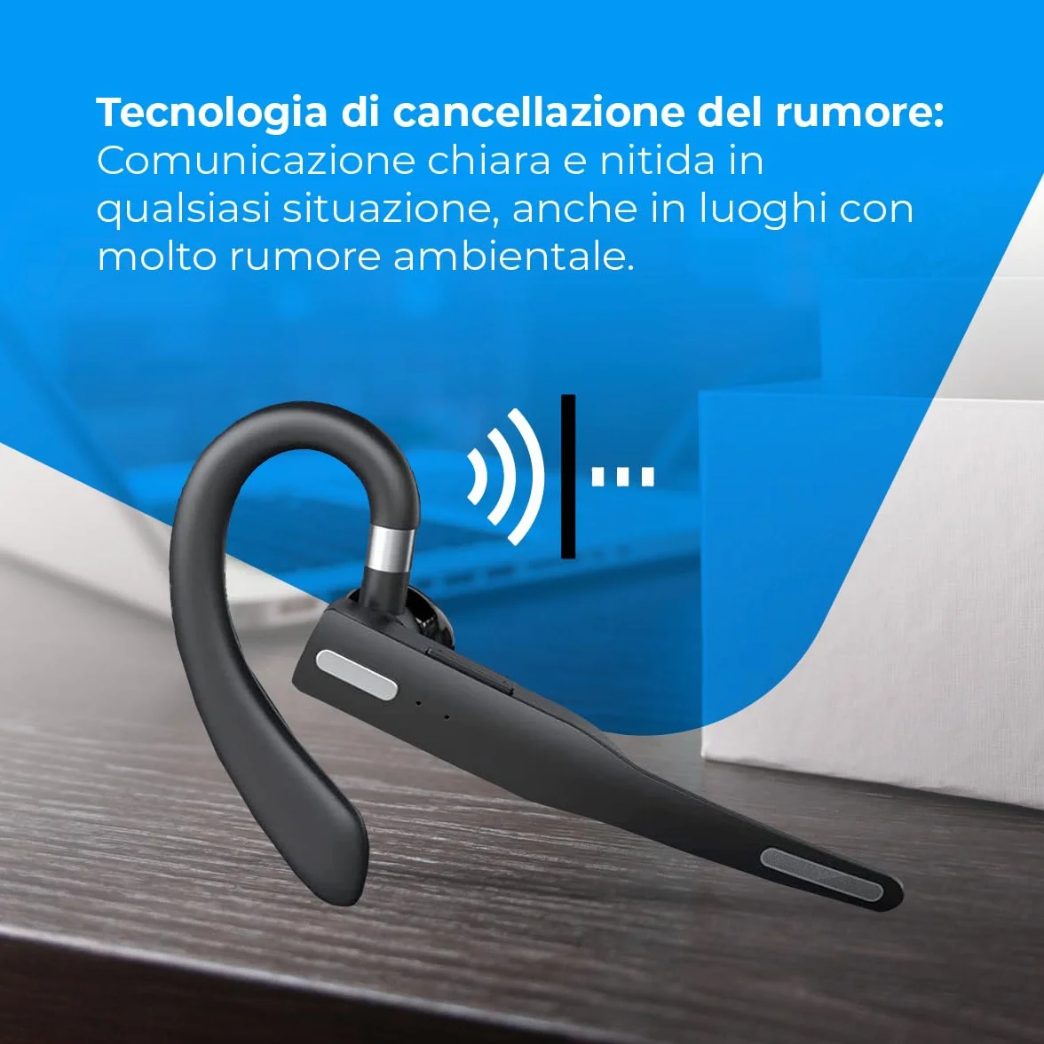 NK Auricolare Bluetooth Singolo Cuffie Bluetooth V5.1 con Microfono e Cancellazione del Rumore, Connessione a Doppio Dispositivo per iPhone, Android e PC - Include Custodia per il Trasporto