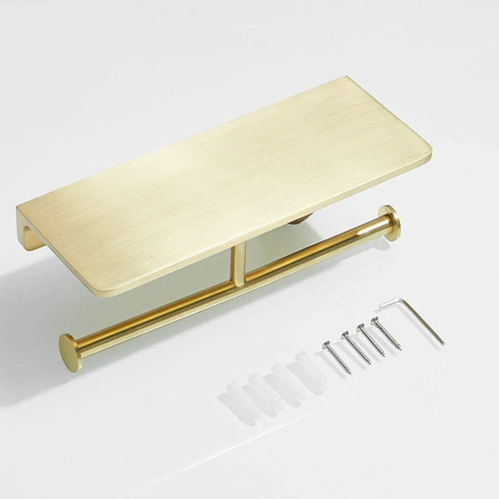 Portarotolo doppio in ottone spazzolato con mensola, dispenser per carta igienica da parete per bagno e cucina, elegante porta rotolo con ripiano per telefono, facile installazione