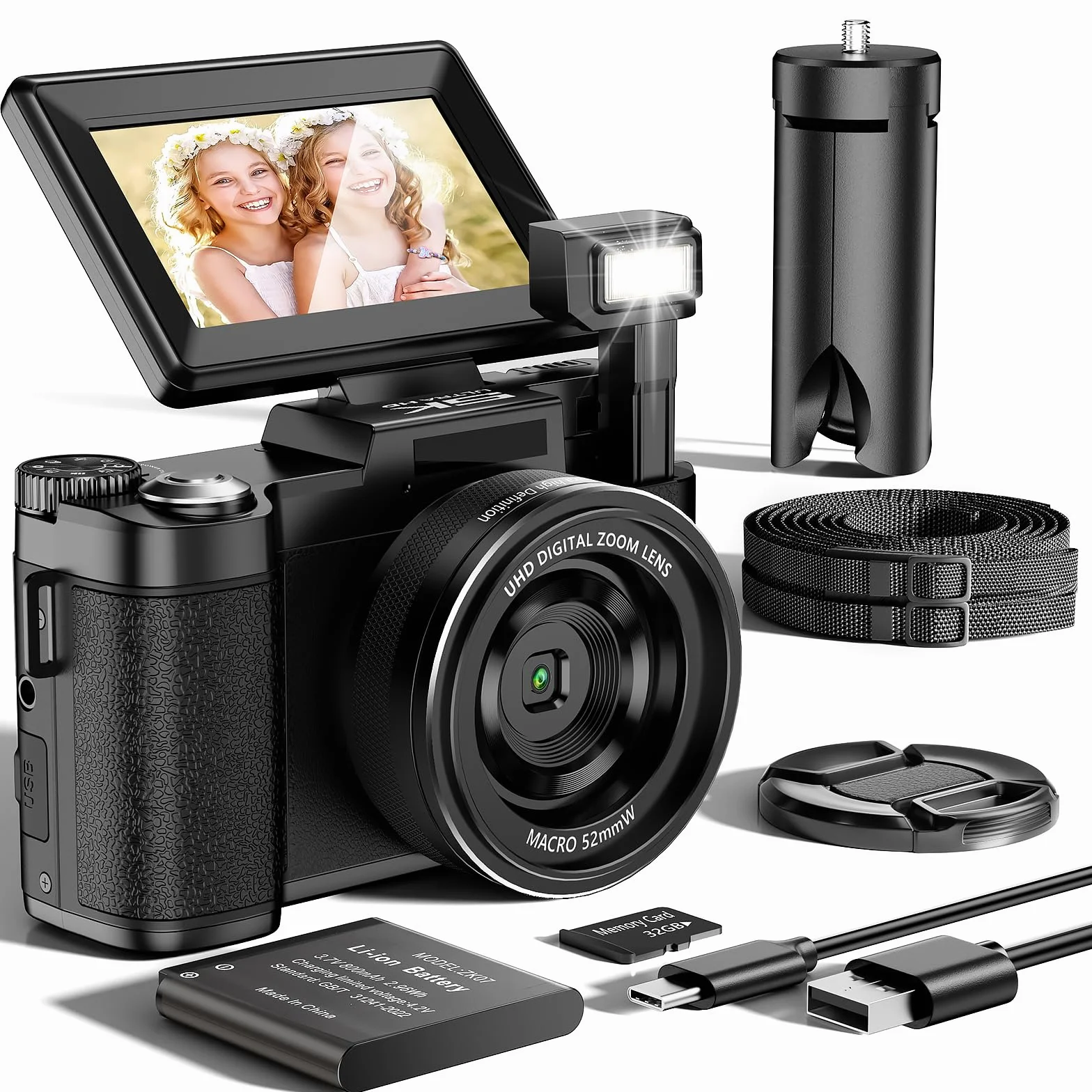 Macchina Fotografica 5K 64MP Zoom Digitale 18X Autofocus Fotocamera Digitale, Schermo IPS 3" Rotante a 180°, Fotocamera per Vlogging con Scheda di Memoria da 32GB,per Principianti (Nero chiaro)