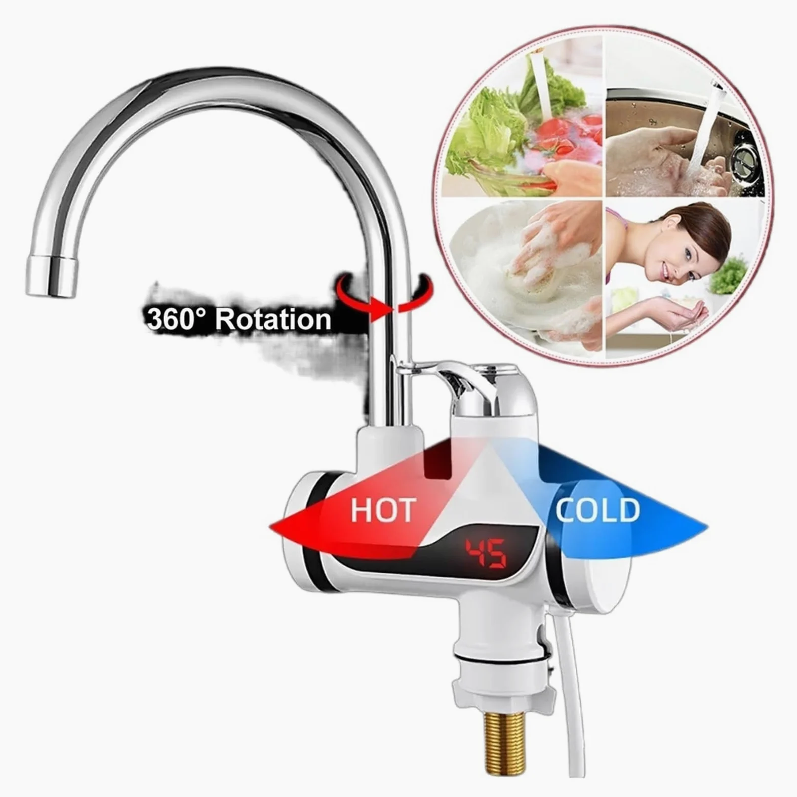 Display della temperatura dello scaldabagno elettrico istantaneo Riscaldamento dell'acqua Scaldabagno caldo della cucina con rubinetto della cucina a LED