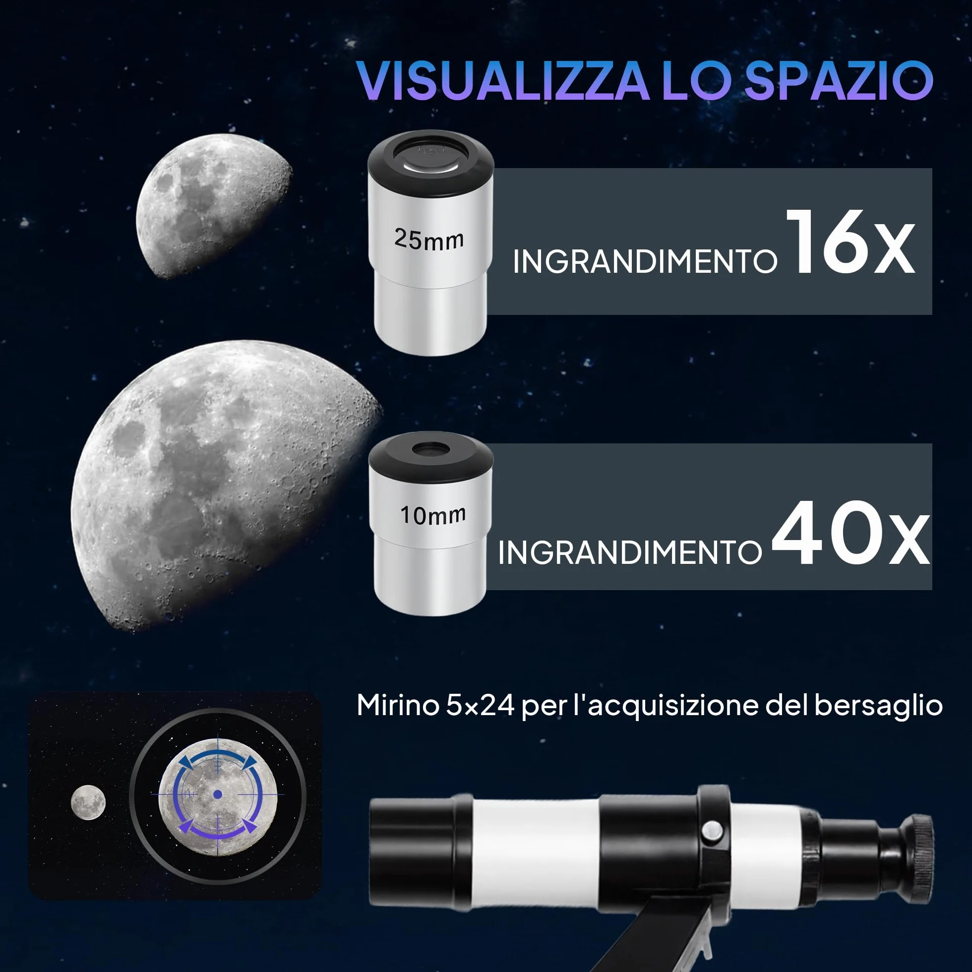 Outsunny Telescopio Astronomico con 80mm Apertura/500mm, 40X/16X Telescopio Rifrattore Portatile con Adattatore Telefono, Borsa da trasporto, Treppiede Regolabile in Altezza per Adulti, Bianco e Nero