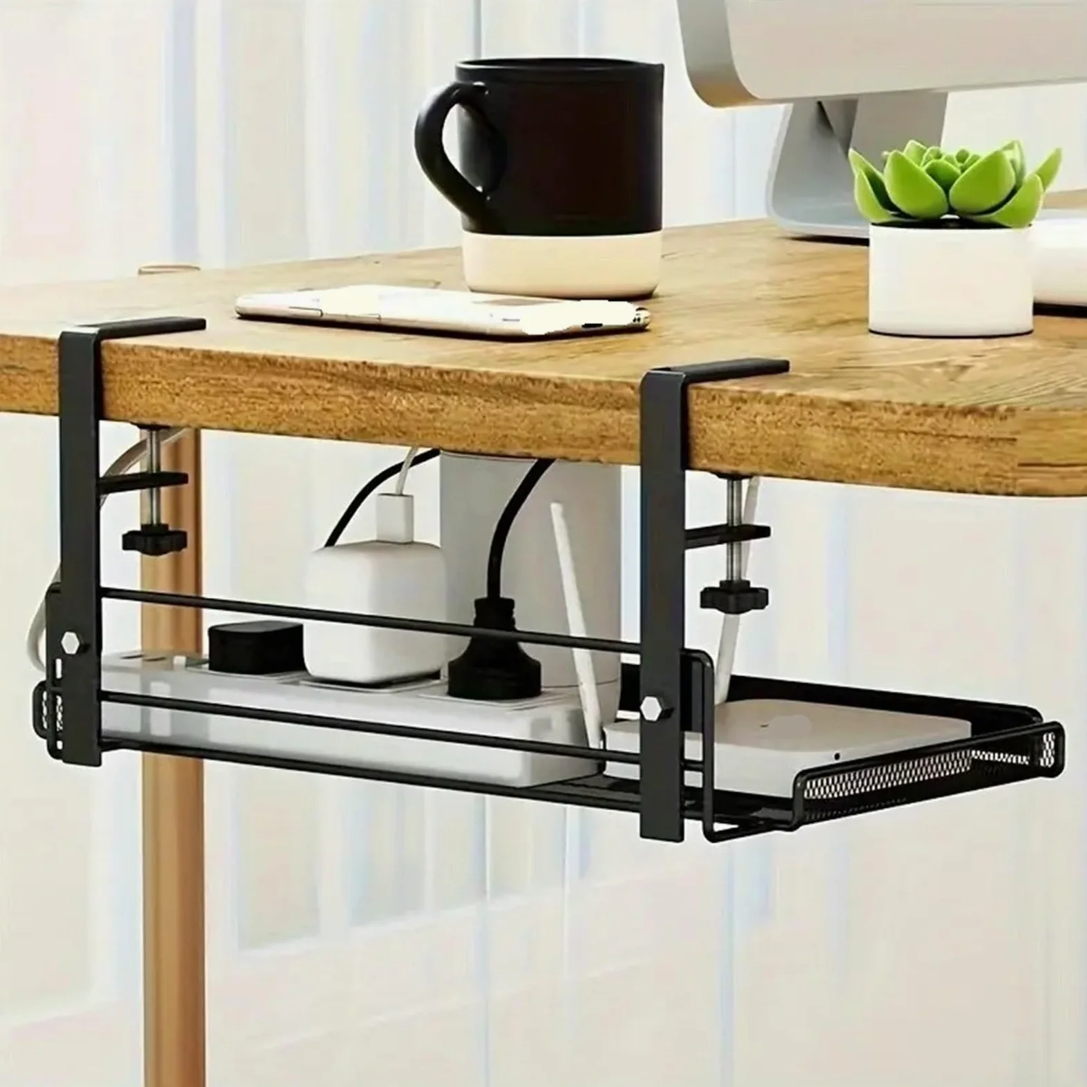 Vassoio for la gestione dei cavi sotto scrivania in metallo | Nero Bianco Regolabile S e L: Gestione dei cavi sotto la scrivania for l'ufficio in casa(Adjustable-s-black)