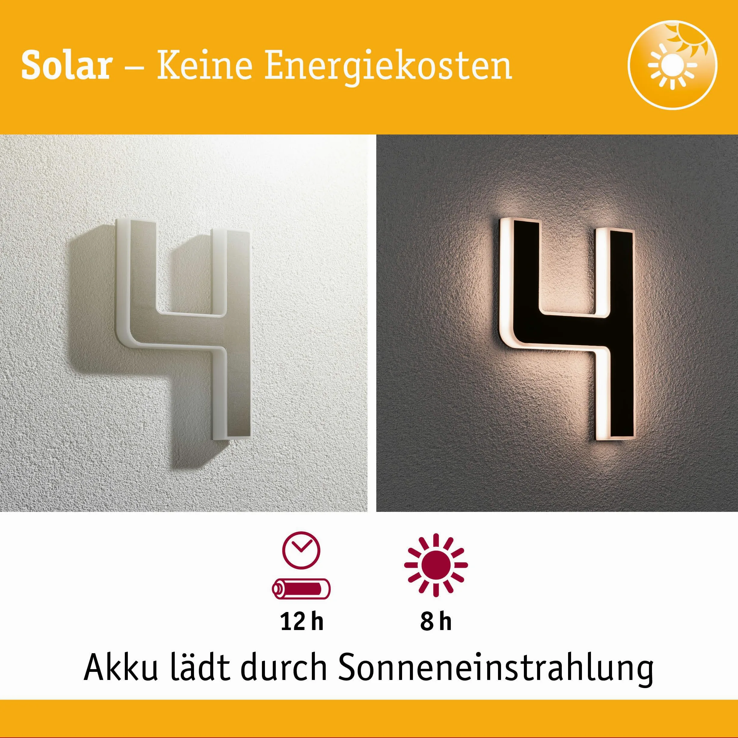 Paulmann 79845 Lampada solare LED per numero civico 4 IP44 bianco caldo batteria sostituibile incl. 1 da 0,2 W nero plastica luce solare 3000K
