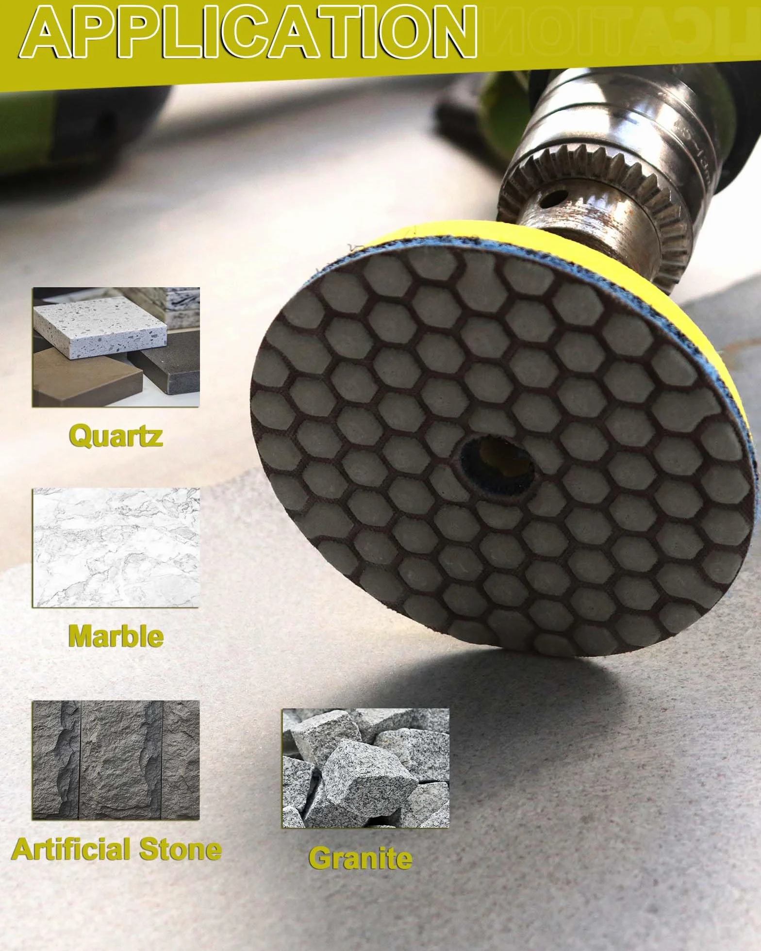 Diamantato Tamponi di Lucidatura Secco - 100mm 8pezzi Grana 50x3/100x3/200x2 con M14 Platorello+Adattatore per Granito Marmo Pietra Artificiale Quarzo per Smerigliatrice Angolare SANLEETEK