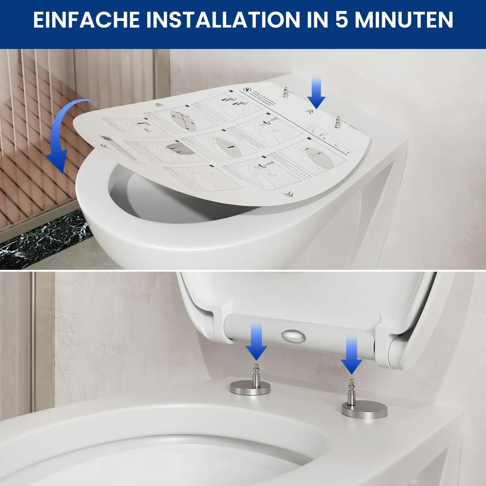 CECIPA WC Ovale, Coperchio Water Bianco, Copriwater a Chiusura Rallentata, Copri WC Universale, Asse WC Facile da Montare, Coprivaso Famiglia - DERW Serie