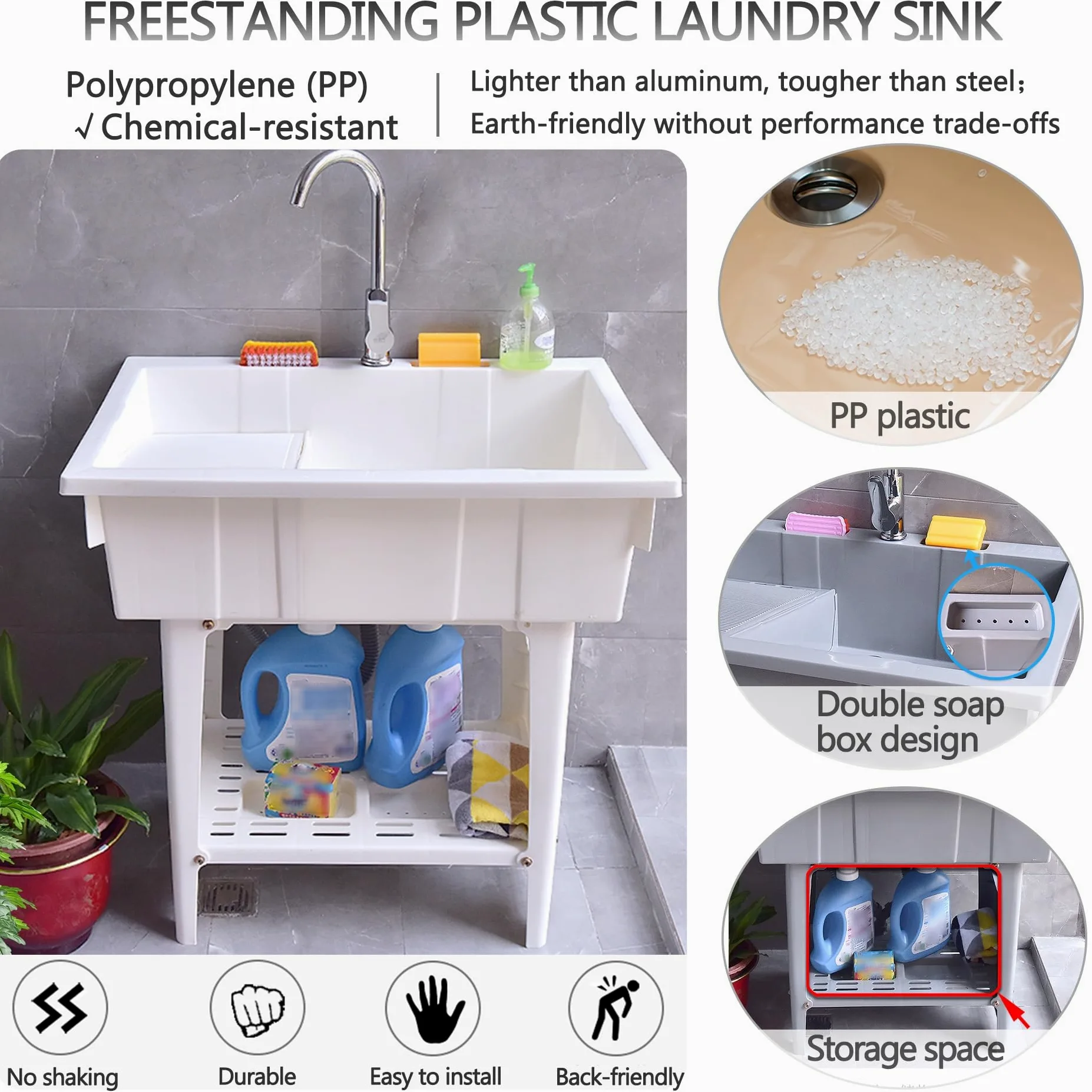 Lavatoio da Esterno in Plastica,Mobile Lavandino Biancheria Indipendent,Lavello Portatile con Asse per Il Lavato,Lavabo da Lavanderia,per Interno,Cucina,Garage,Giardino e Terrazza(Blauw)