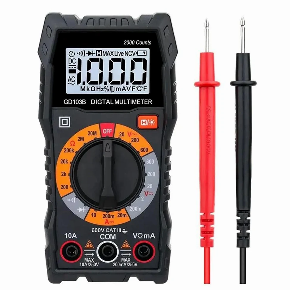 TsoLay Multimetro Digitale, Voltmetro CA CC, Tester di Tensione diodi per Test di continuità con Custodia, Letture Accurate Ohm Volt Amp, per Presa Domestica, Test Batteria per Autoveicoli