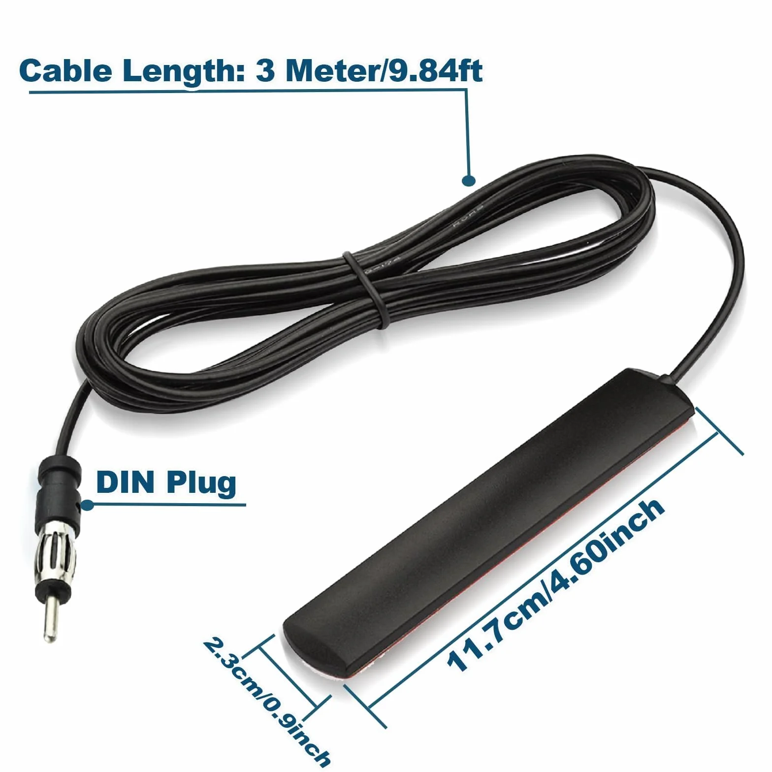 Bingfu Adattatore Antenna Autoradio Interna Antenna Elettronica Amplificata Radio Auto Universale ANT-309 Adattatore DIN 88Mhz-110Mhz Parabrezza Adesiva 3M Cavo