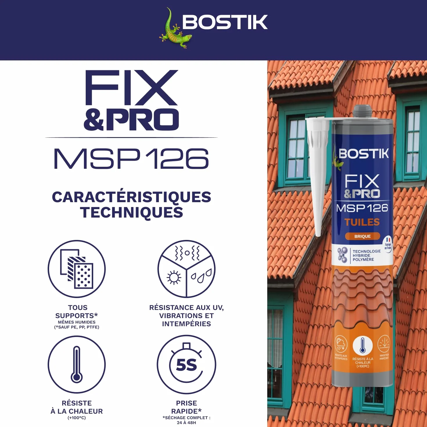 Bostik FIXPRO MSP 126 Mastice Tegole Rosso Silicone Presa Rapida Ibrido Polimerico 290 ml