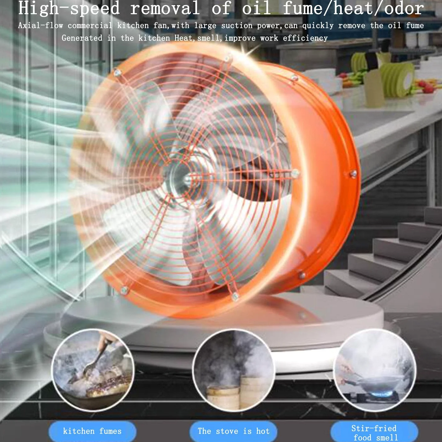 Ventilatore Industriale,Estrattore Aria Assiale per Tubi,Acciaio Inossidabile Aspiratore Bagno,Motore con Doppio Cuscinetto A Sfere,per Cucina,Soffiatore di Scarico,2800 Giri/Min,14 Inches