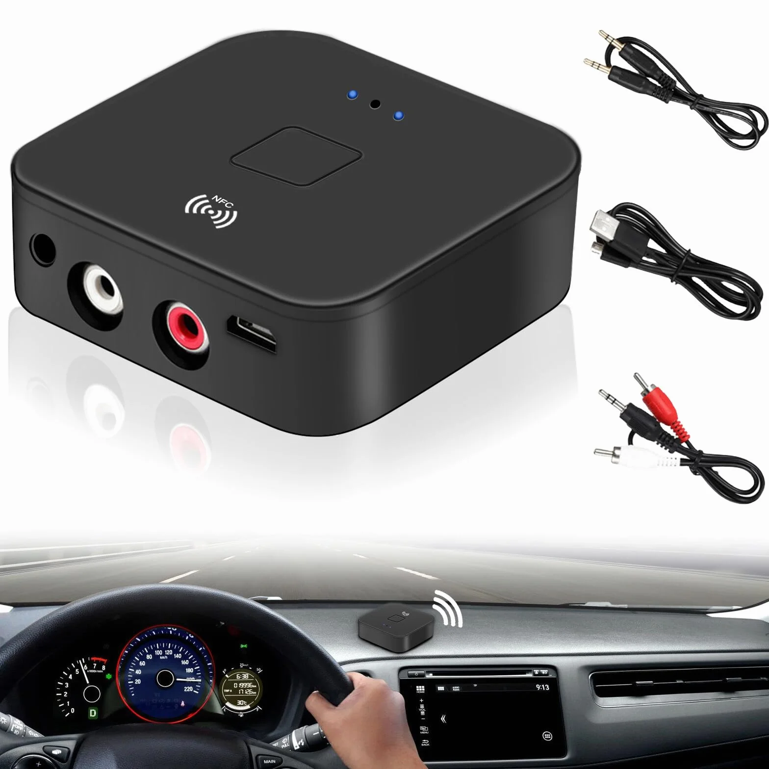 Ricevitore Bluetooth 5.0 NFC, Adattatore Audio Wireless HiFi per Impianto Stereo Con Jack AUX RCA da 3,5 mm per Prodotti Digitali Con Funzione NFC