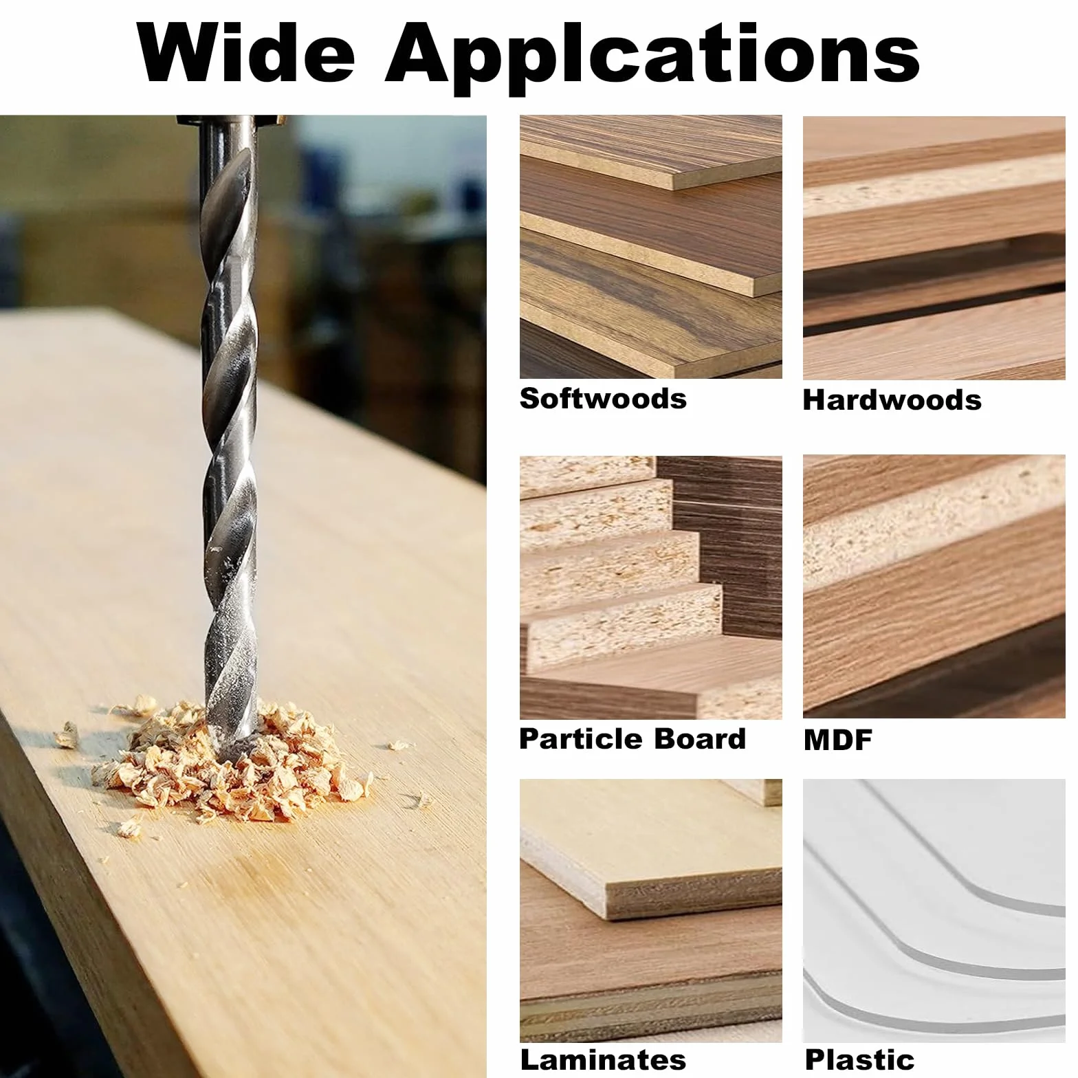 Set di 8 punte per legno Brad Point HSS, doppia fessura, scatola robusta, 3-10mm