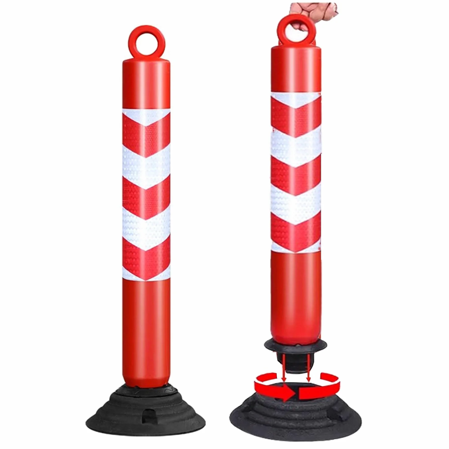 Generico Set di 2 dissuasori di parcheggio in plastica per Il Controllo del Traffico - Rossi e Bianchi, Coni di Sicurezza da 99 cm per Barriere di Accesso carrabili, Pali di Segnalazione Stradale RES