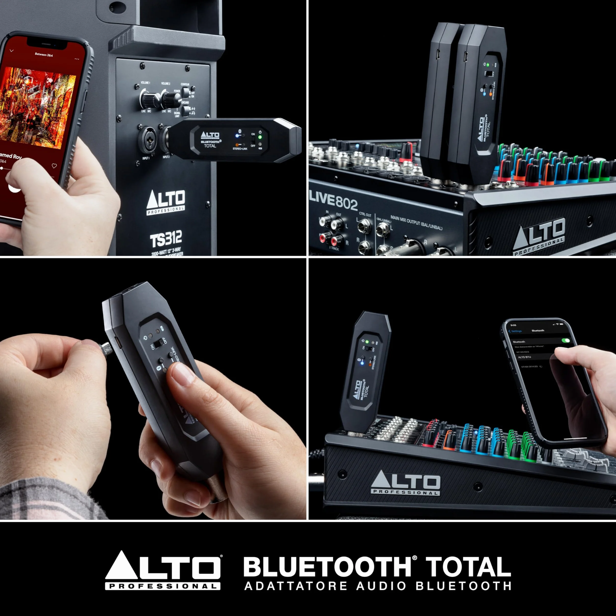 ALTO Bluetooth Total 2 - Ricevitore Stereo Bluetooth Ricaricabile Con Presa XLR per Mixer, Sistemi Audio e PA Attivi