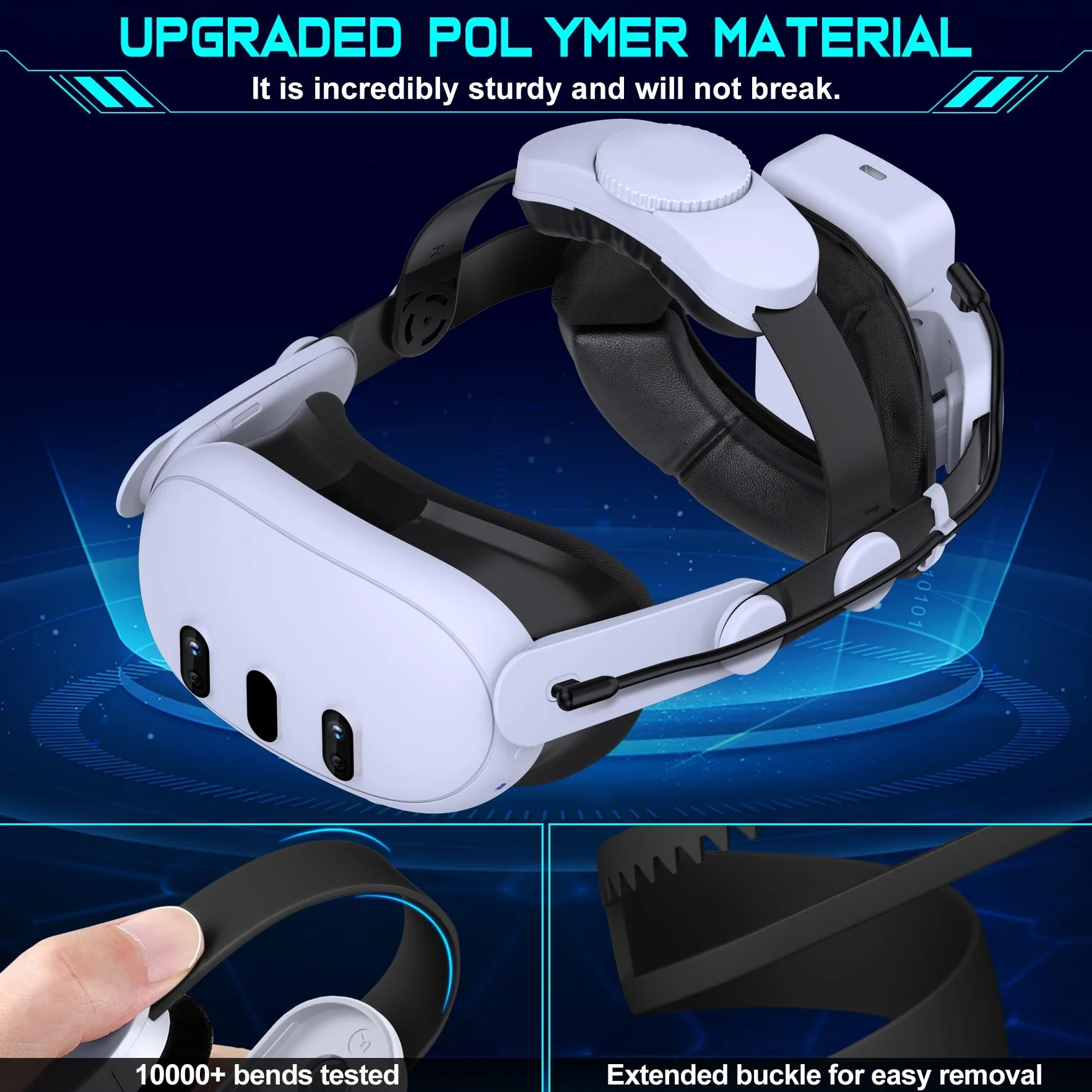 MQ Series Head Strap con batteria da 7500 mAh, cinturino regolabile VR Elite per Meta Quest 3S/Quest 3/Quest 2 con due pulsanti - Prolunga il tempo di riproduzione per gli accessori Oculus