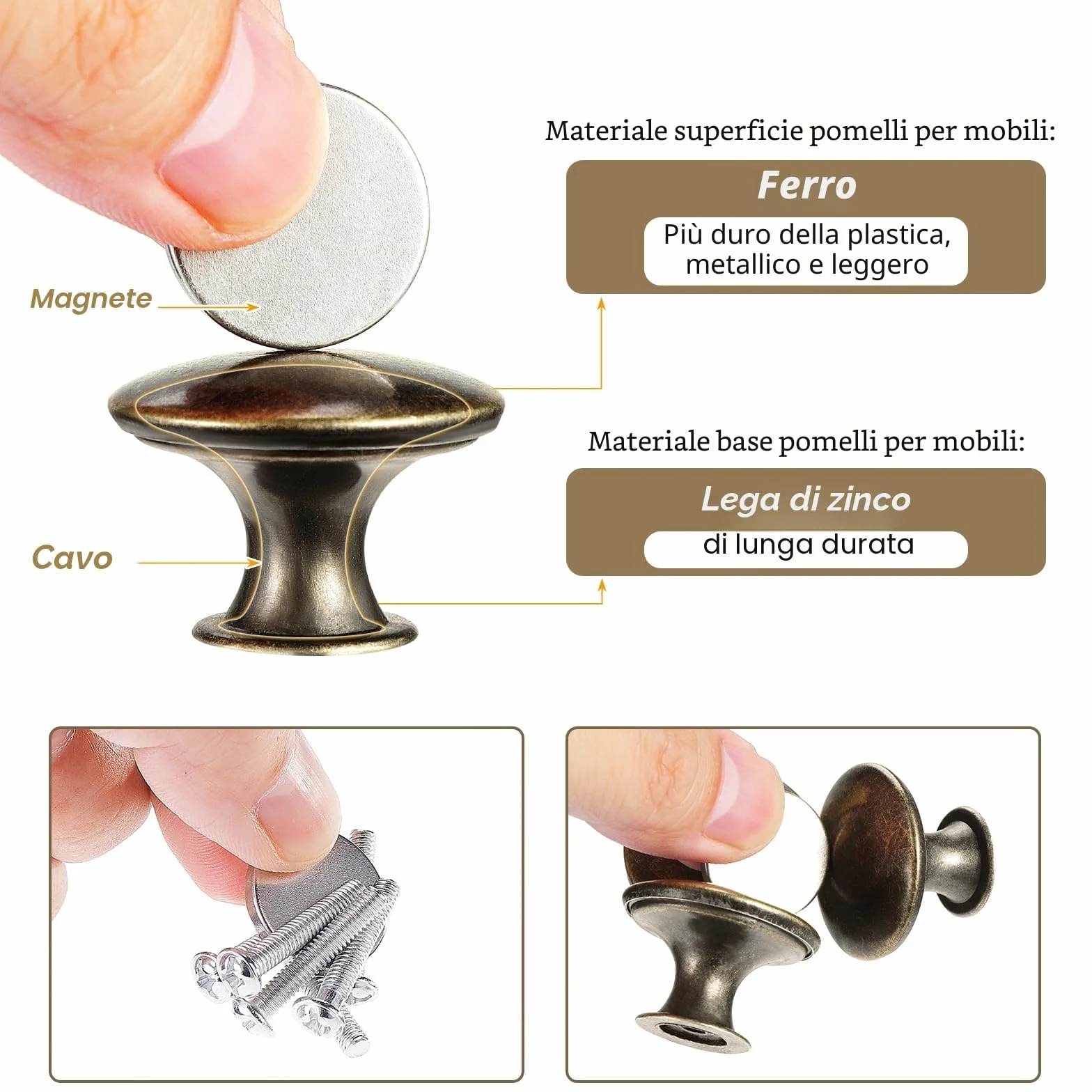 Pomelli per armadietti vintage 30 mm bronzo TsunNee