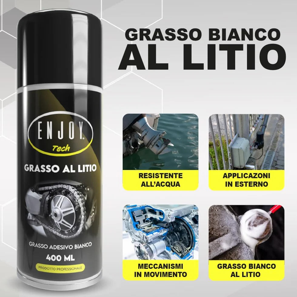 Grasso al Litio Spray 400ml Lubrificante Professionale Made in Italy Idrorepellente Anti-Ossidazione