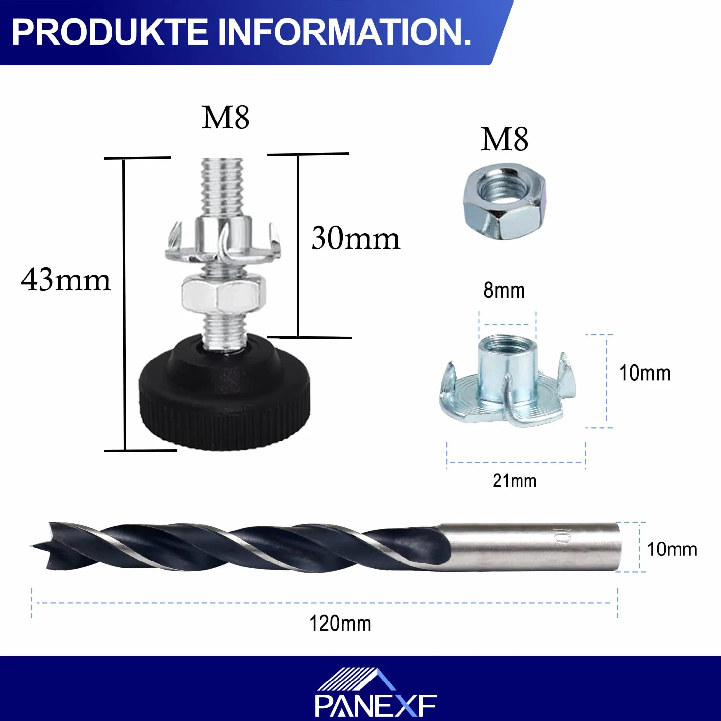 Piedino a Vite Regolabili per Mobili 8 Pz Viti M8*30mm Gambe in Metallo