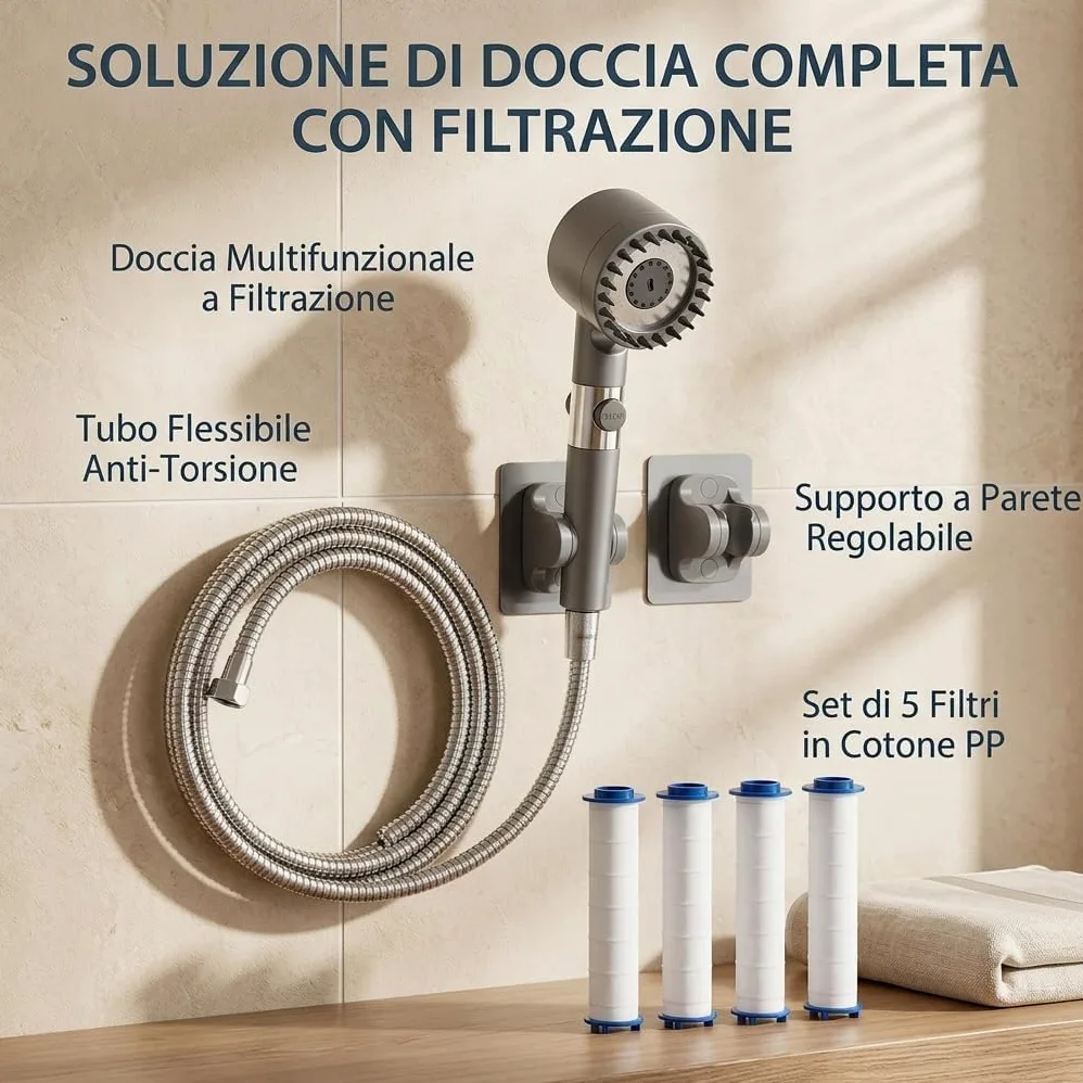 Pulifer Doccino Filtrante Originale,Doccia Ad Alta Pressione Con Tre Modalità,Risparmio Idrico Ed Energetico,Con Filtro