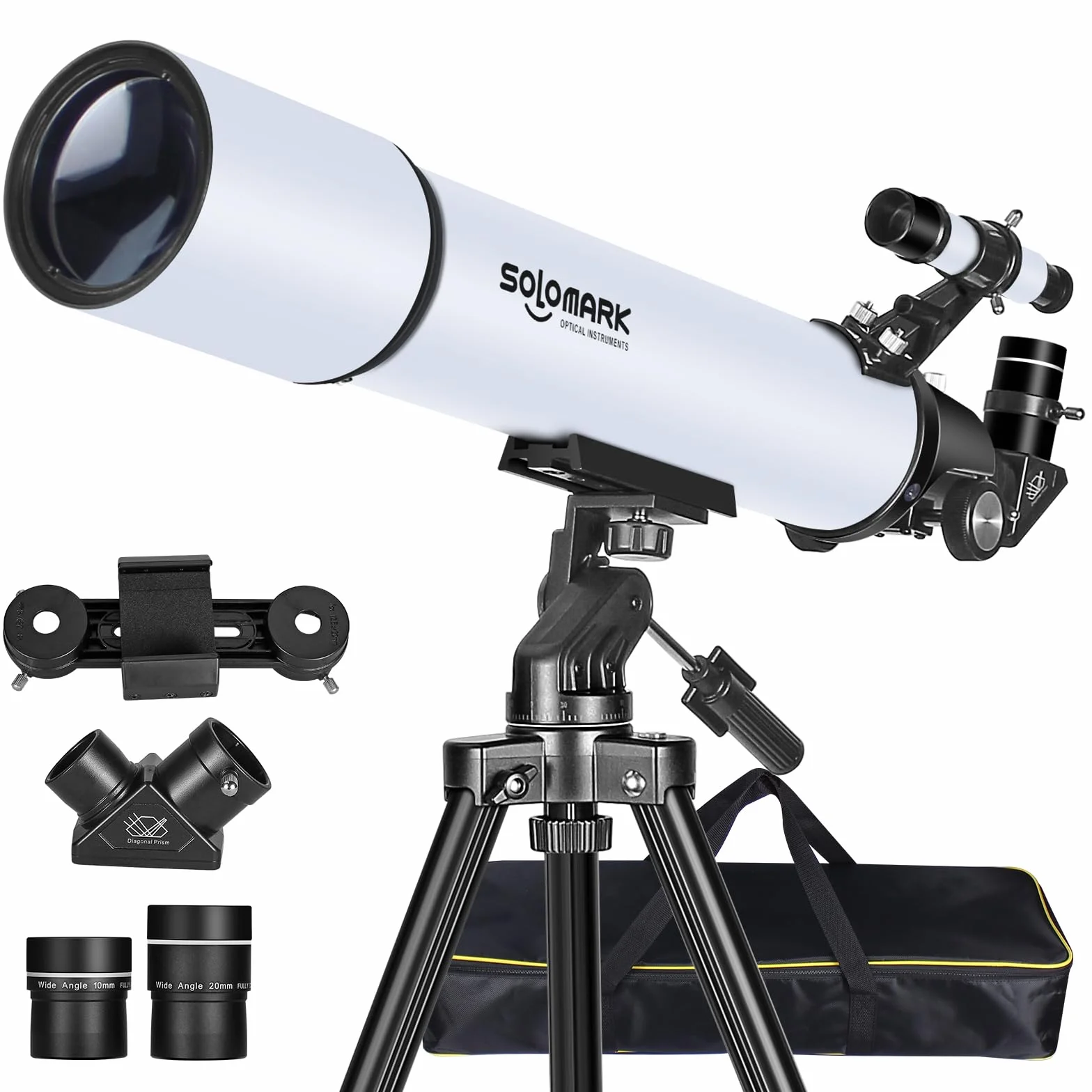 Telescopio per adulti ad alta potenza, apertura 80 mm, telescopio rifrattore professionale da 900 mm per adulti e principianti, compatto e portatile con borsa da trasporto e adattatore per telefono