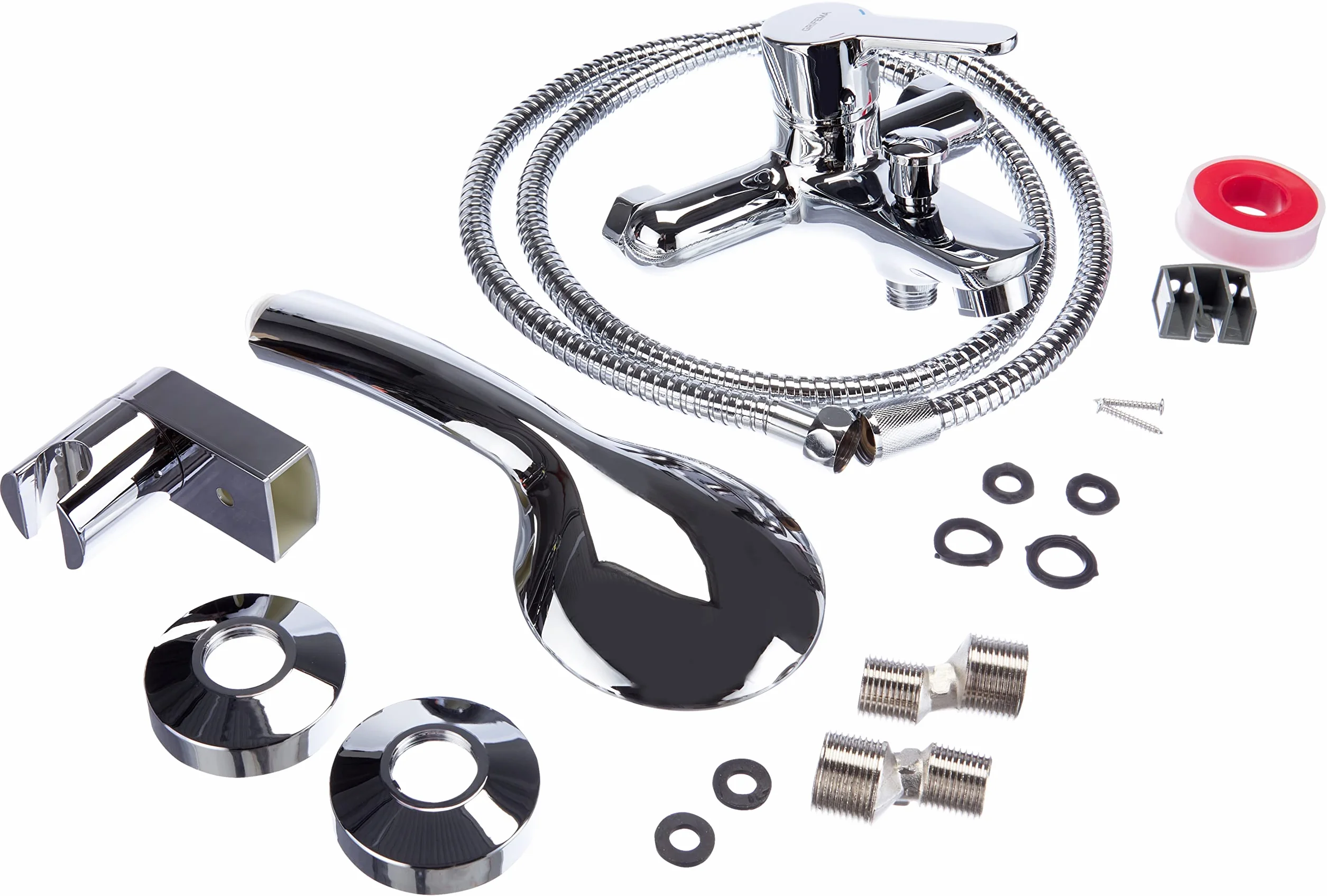 GRIFEMA PORTO-G13003 Miscelatore Monocomando Esterno per Vasca/Doccia G1/2 Pollici, Flessibile Acciaio Inox 1,5 m, Doccetta 5 Vie, Cromo