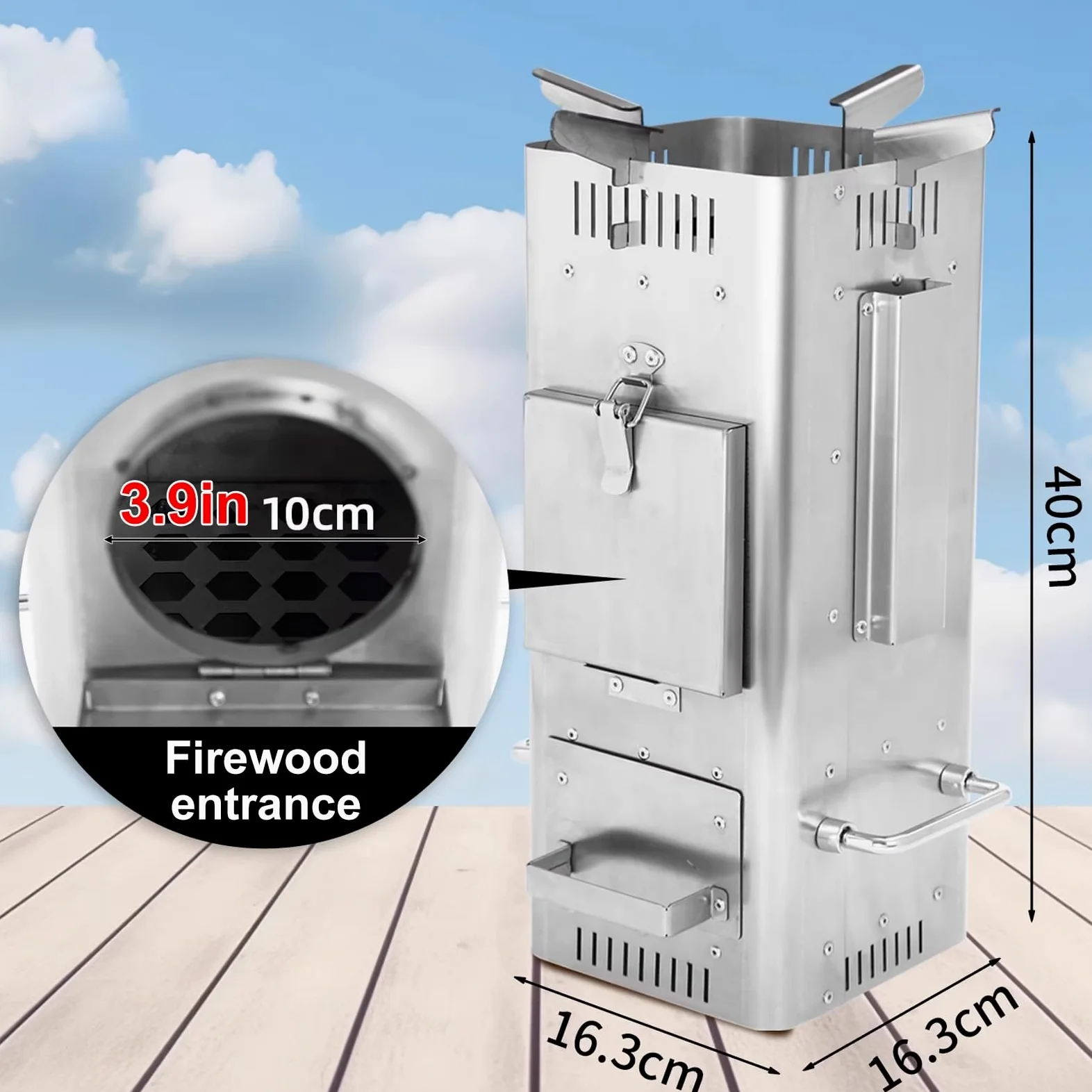 Stufa a Legna Piccola Realizzato in Acciaio Inox 201 Portapentole Rimovibile Mini Stufa a Legna da Campeggio con Cassetto Raccogli-cenere Adatto per Campeggio e Cucina