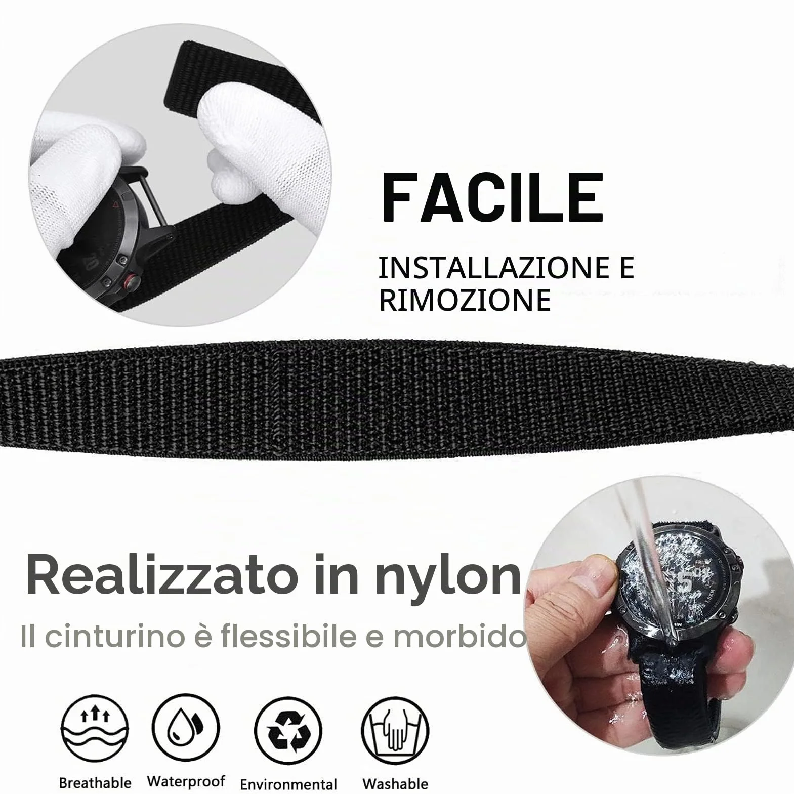 YOOSIDE Cinturino orologio in nylon con gancio e anello per Fenix 6 / Fenix 5, 22mm Polsino sportivo ultraleggero ad asciugatura rapida per Garmin Fenix 6 Pro/Sapphire,Instinct,Fenix 5 Plus