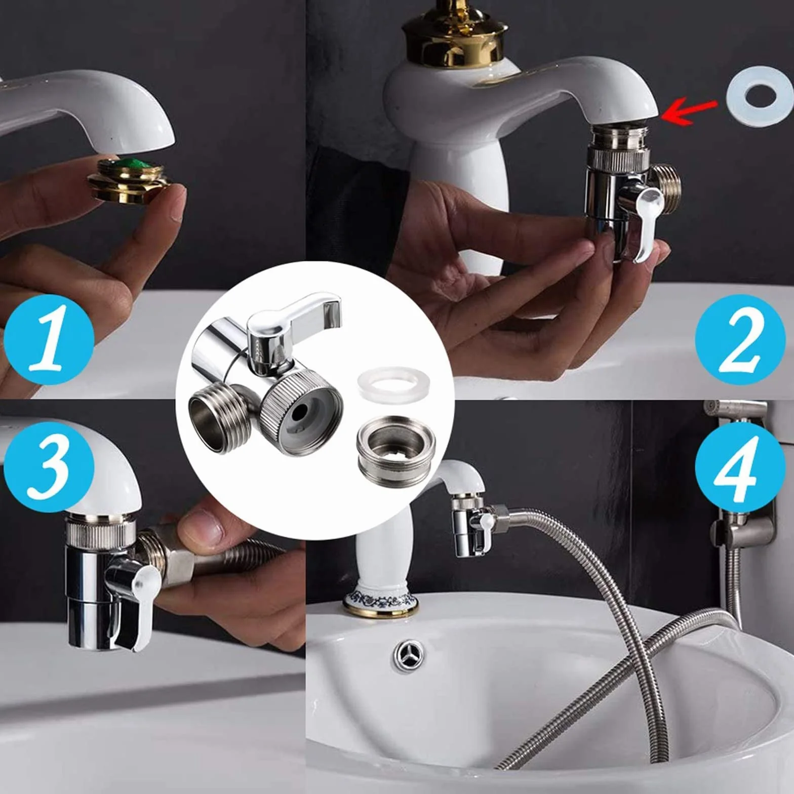 Bidet Portatile Kit Acciaio Inossidabile WC Doccia Deviatore 2 Vie Tubo 1,5m Supporto Doccetta