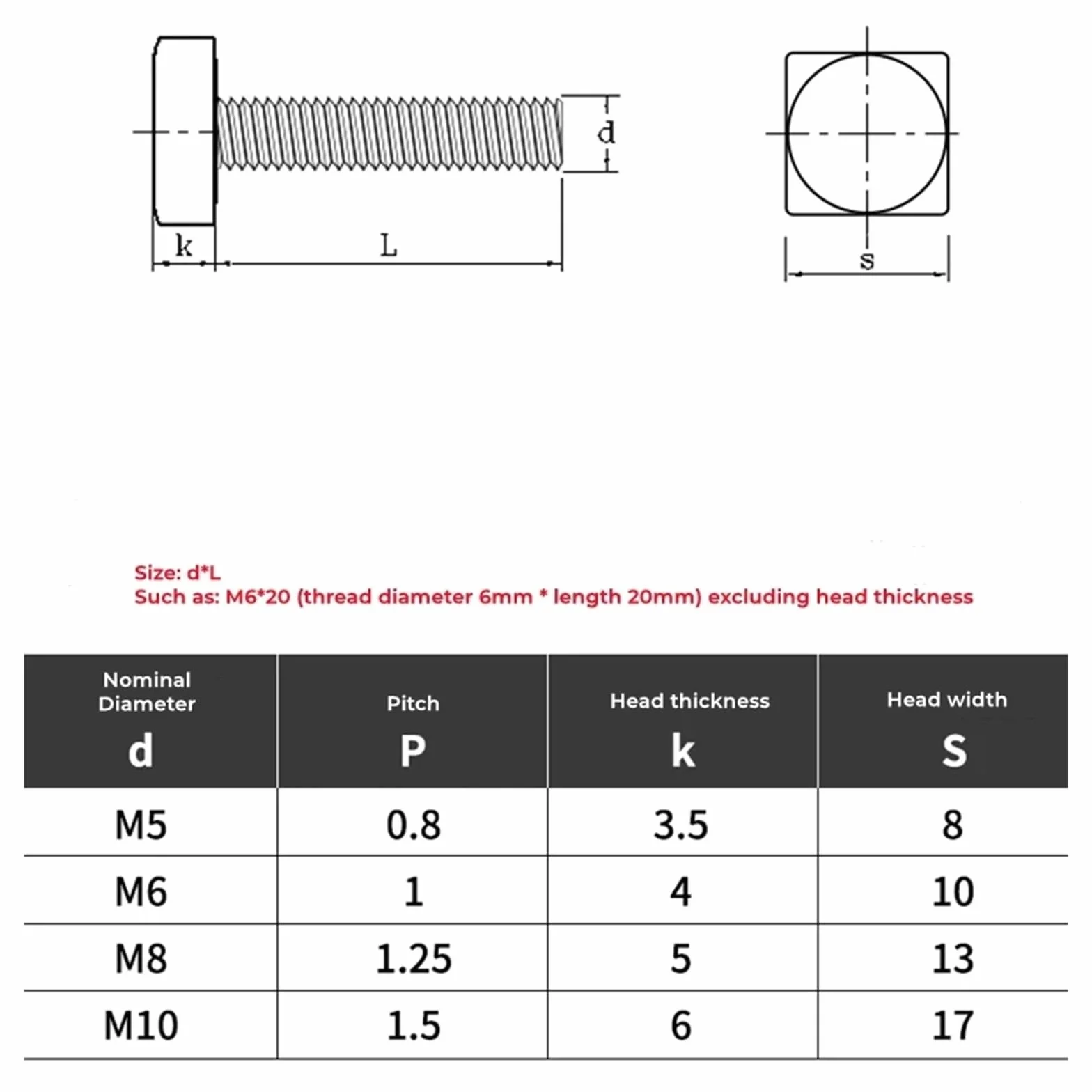 Bulloni a testa quadrata in acciaio inossidabile 304 A2 M4 M5 M6 M8 M10 M12 100mm
