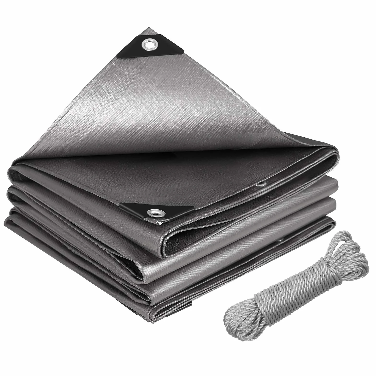 Laneetal Telone Idrorepellente Esterno PE 5x6 m 280 g/m², Rinforzato con Occhielli Copertura per Mobili Camion Piscina Corda di 26 m，Telo Protettivo Multiuso per Mobili da giardino, Auto，Argento