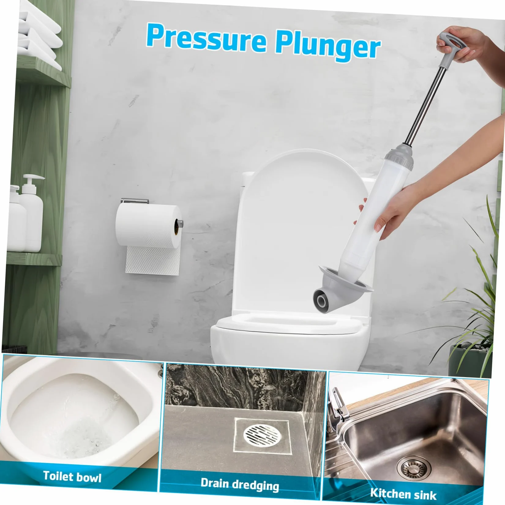 Veemoon Stura WC a Pressione, Sturalavandini ad Aria in Acciaio Inox e Pp, per Bagno e Cucina, Facile da Usare per WC e Vasca