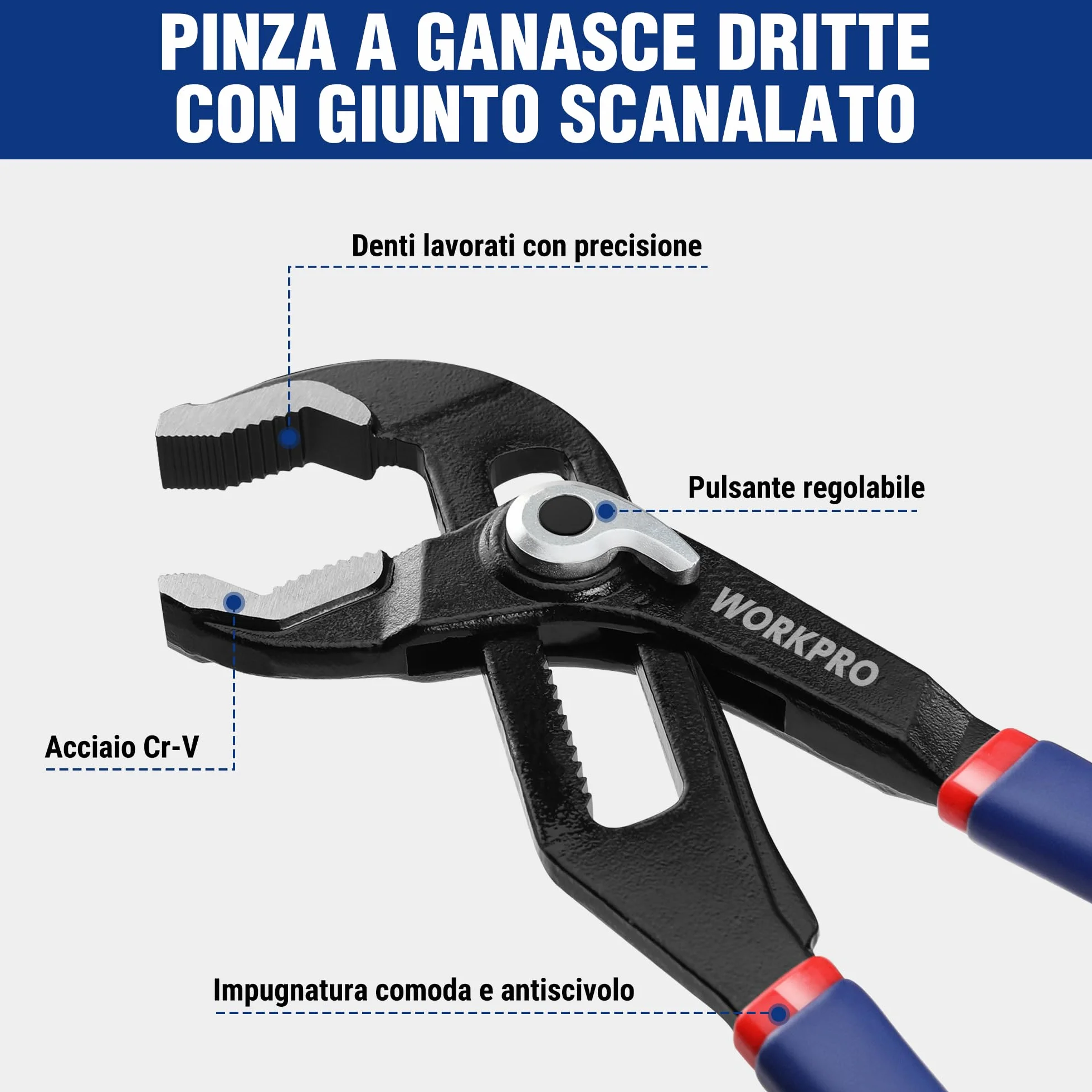 WORKPRO Pinze Regolabili per Tubi e Dadi 2 Pezzi, 200mm e 250mm