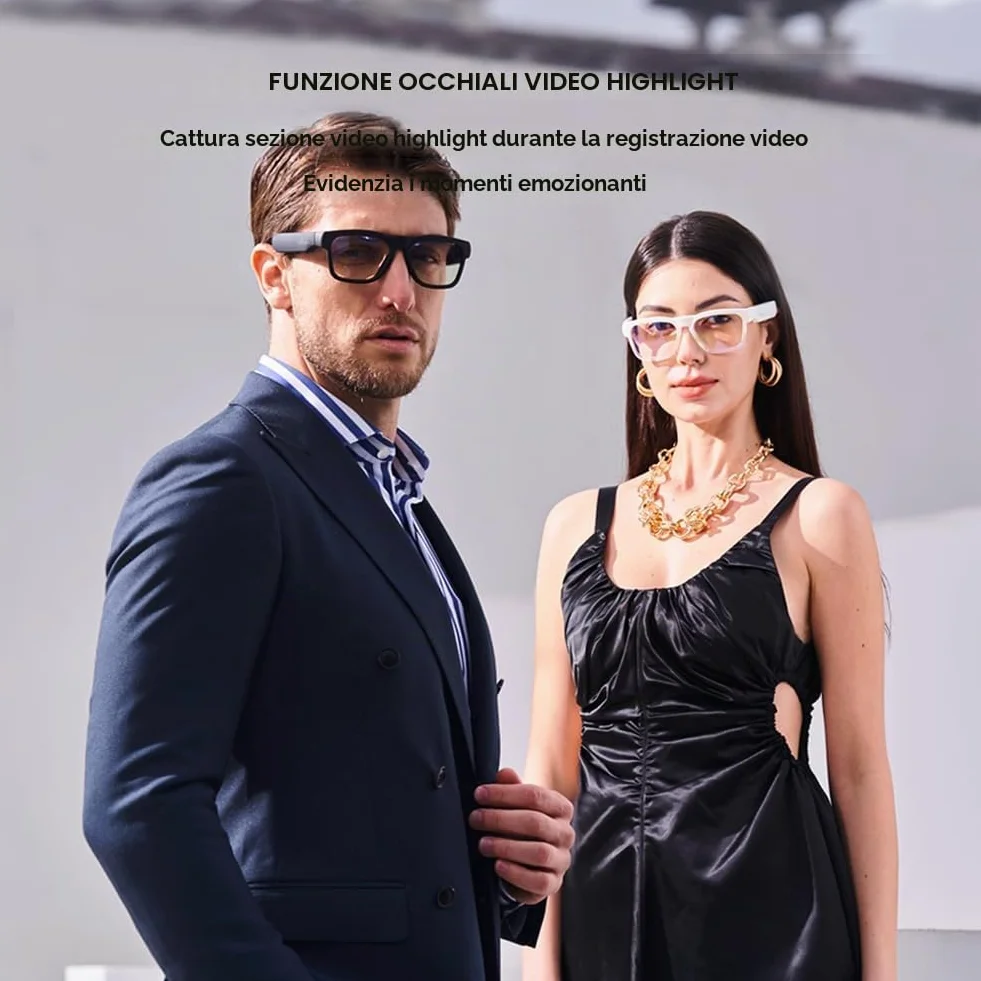 OhO Smart Glasses, occhiali da sole con fotocamera da Bluetooth, con altoparlante aperto, cuffie auricolari, per sport interni ed esterni, protezione UV polarizzata, per uomini e donne,
