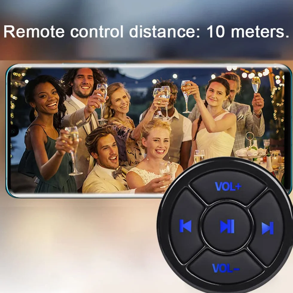 KOCAN Controller Pulsante multimediale,Pulsante multimediale Wireless Telecomando BT5.0 Telecomando Volante per Auto per Riproduzione Musicale Selfie Compatibile con dispositivi Android iOS