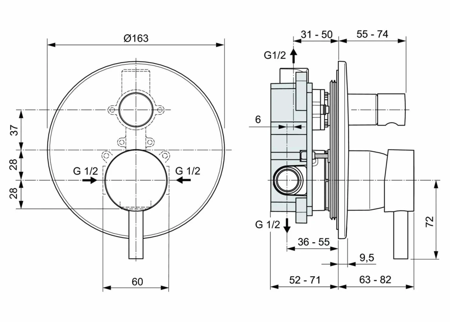 Ideal Standard A6939AA Ceraline Miscelatore incasso vasca doccia, completo, cromato