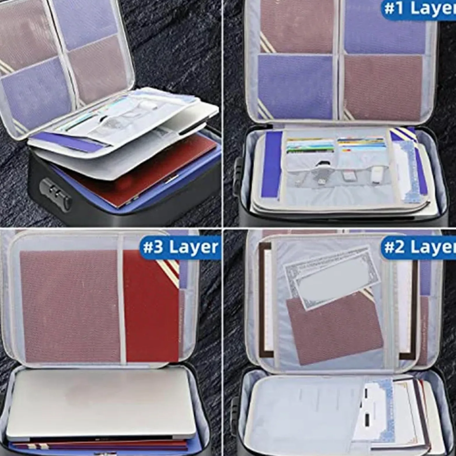 Borsa for Documenti con Serratura Ignifuga a 3 Strati 15X11 Pollici Importante Organizer for Documenti(Silver)