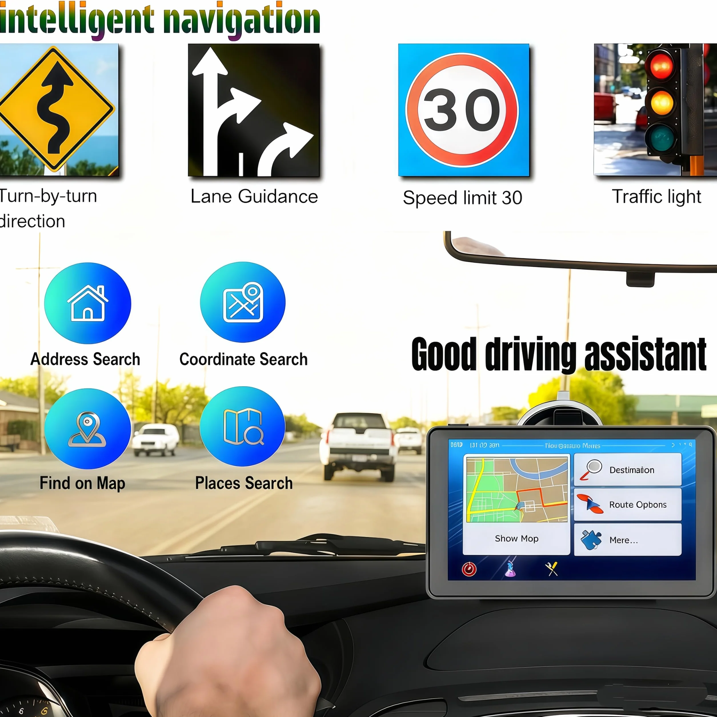 Navigatore GPS, navigazione GPS touchscreen da 7 pollici per auto, camion, camper, con informazioni sul traffico, mappa Europa 2025, aggiornamenti gratuiti a vita, guida vocale reale della direzione