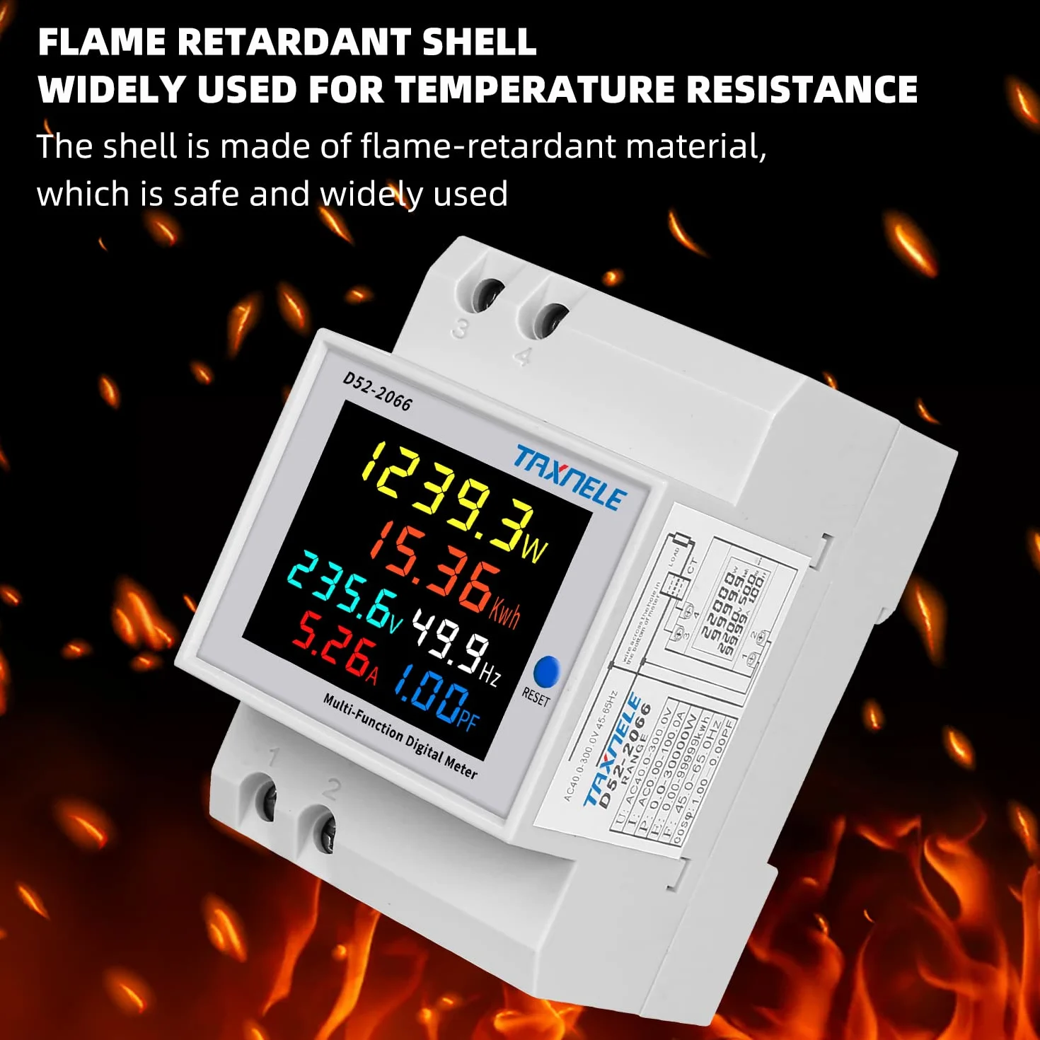 Misuratore di energia monofase Tester Monitor di utilizzo dell'elettricità 6 in 1 Multimetro AC 40-300V 100A Voltmetro Amperometro Watt Kwh Frequenza Misuratore di potenza 230V (TA incorporato)
