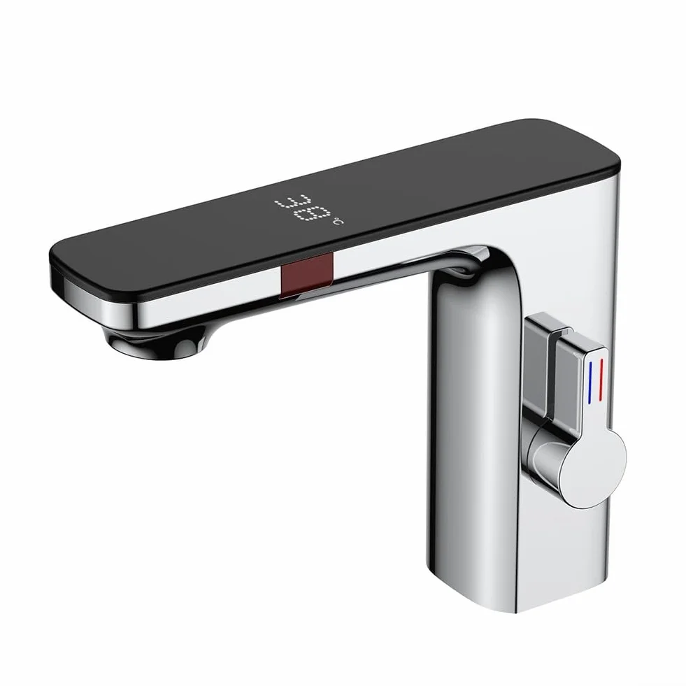 Rubinetto per lavabo con sensore intelligente, miscelatore acqua calda e fredda, automatico senza contatto 1,27 cm cromato